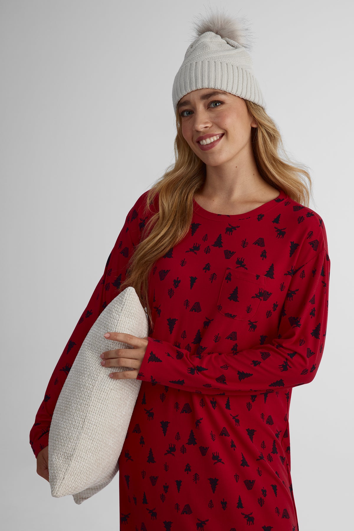 Chemise de nuit imprimée - Femme && ROUGE/MULTI