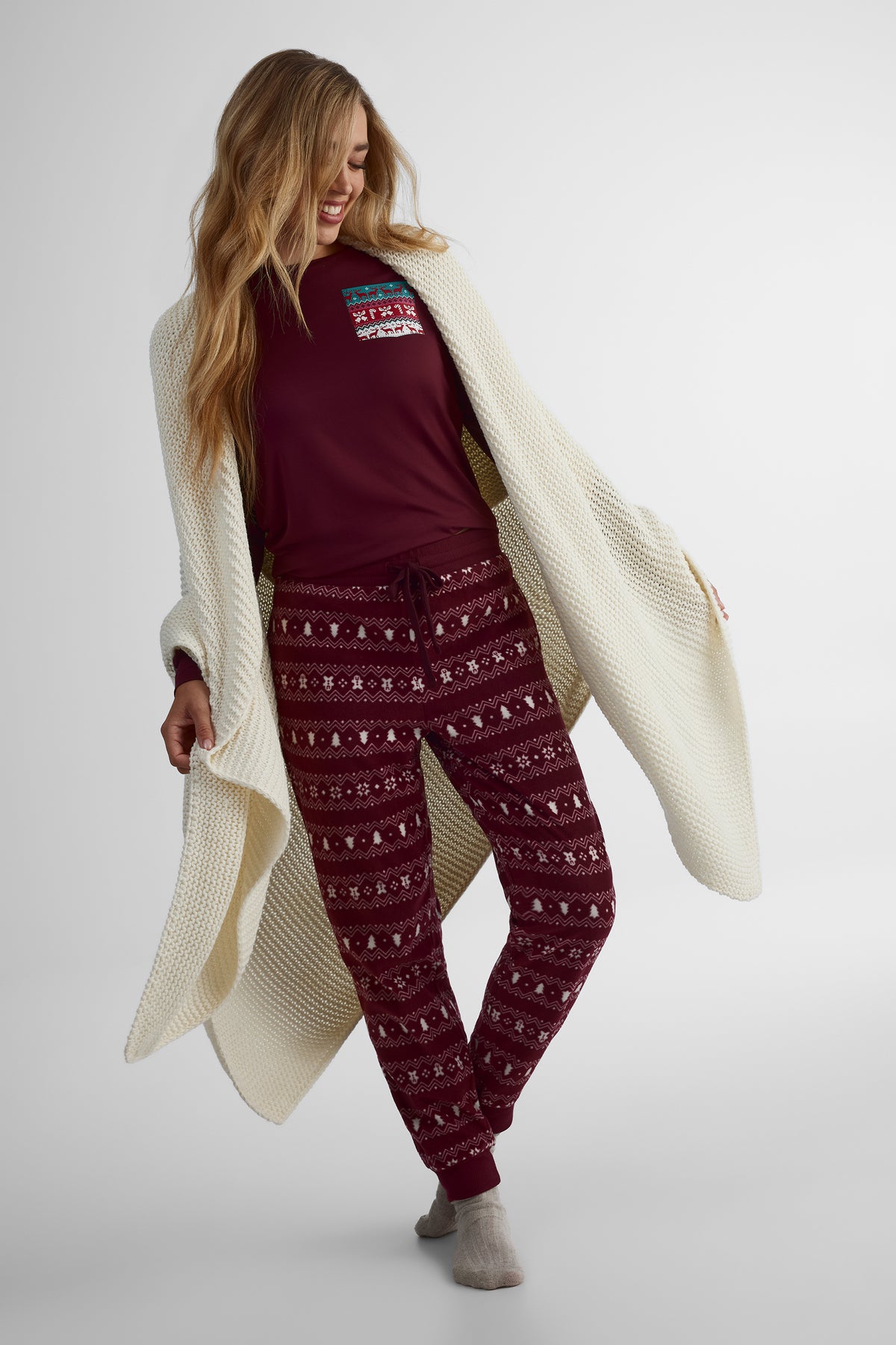 Pantalon côtelé - Femme && ROUGE VIN