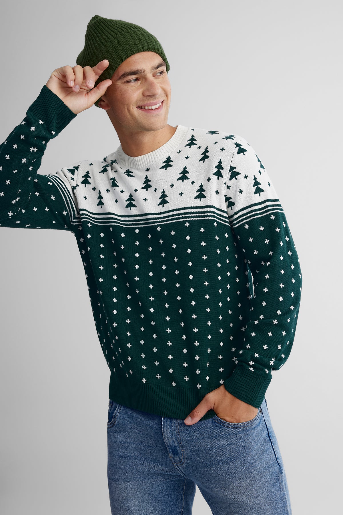 Chandail en tricot imprimé - Homme && VERT/MULTI