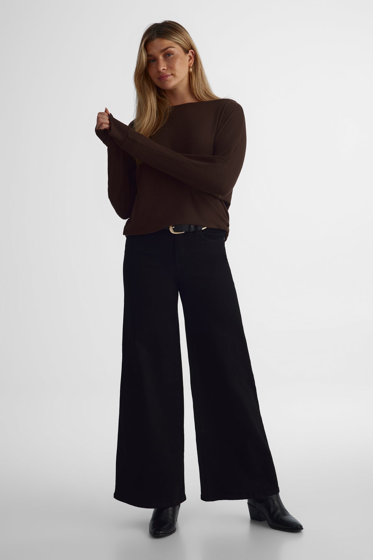 Chandail en tricot extensible - Femme && BRUN