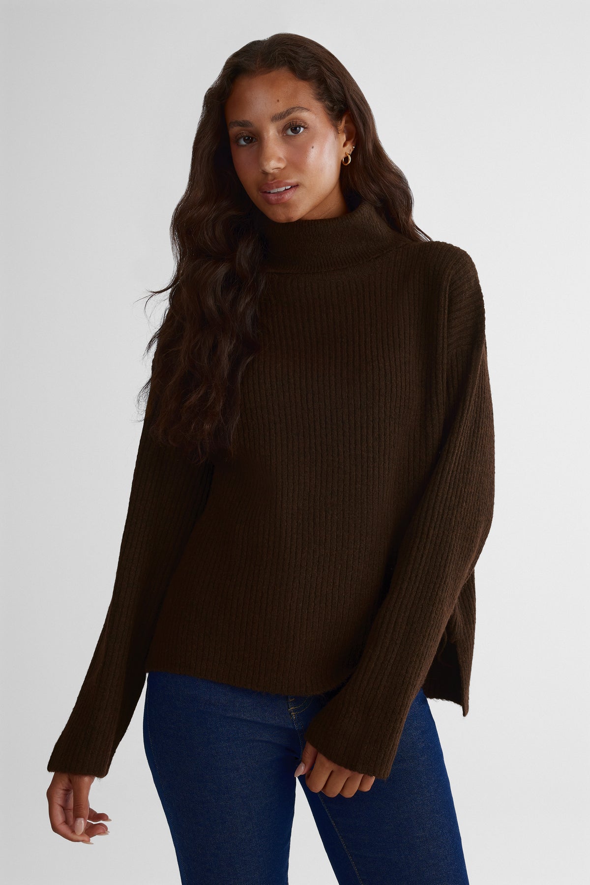 Chandail en tricot extensible - Femme && BRUN