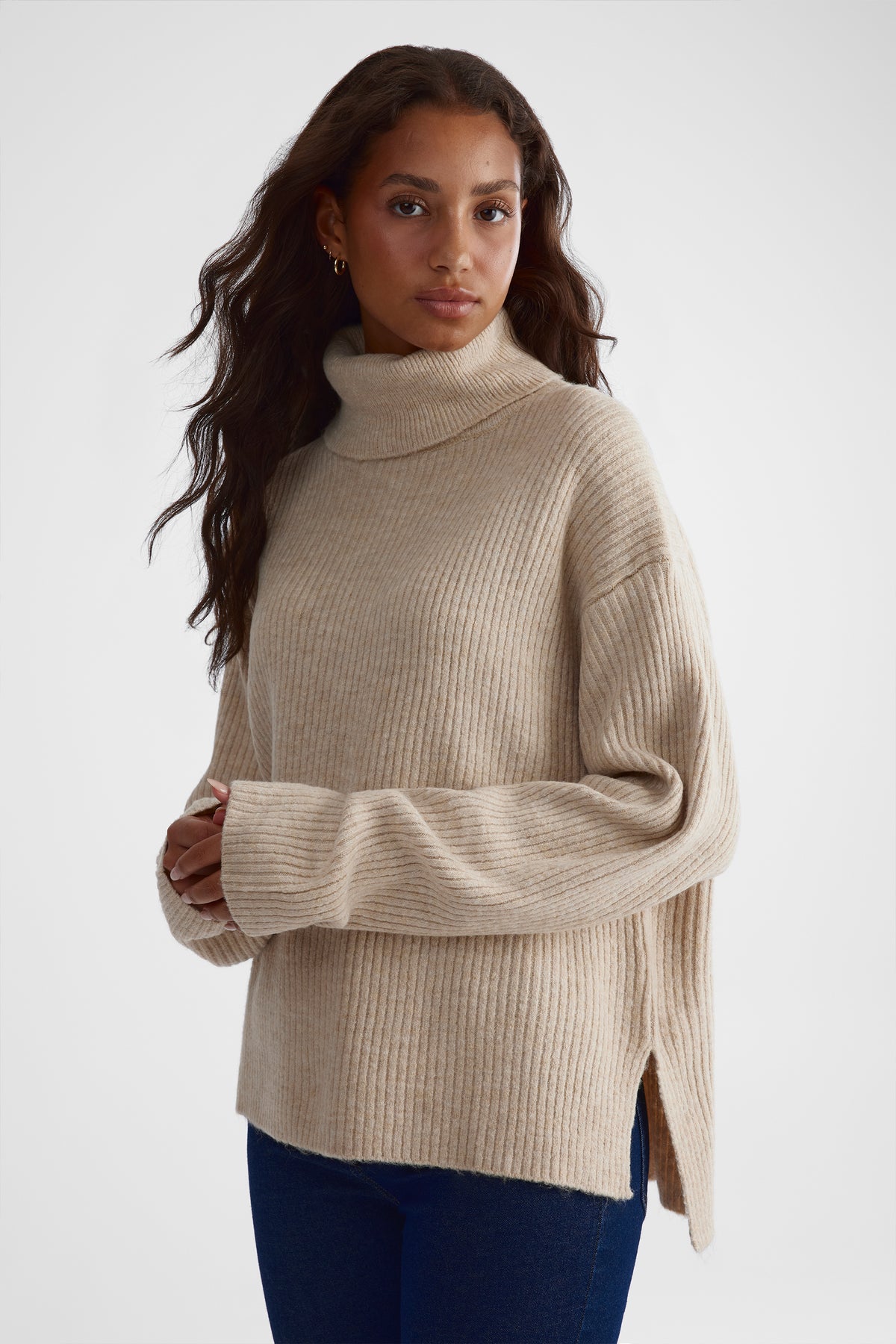 Chandail en tricot extensible - Femme && OATMEAL