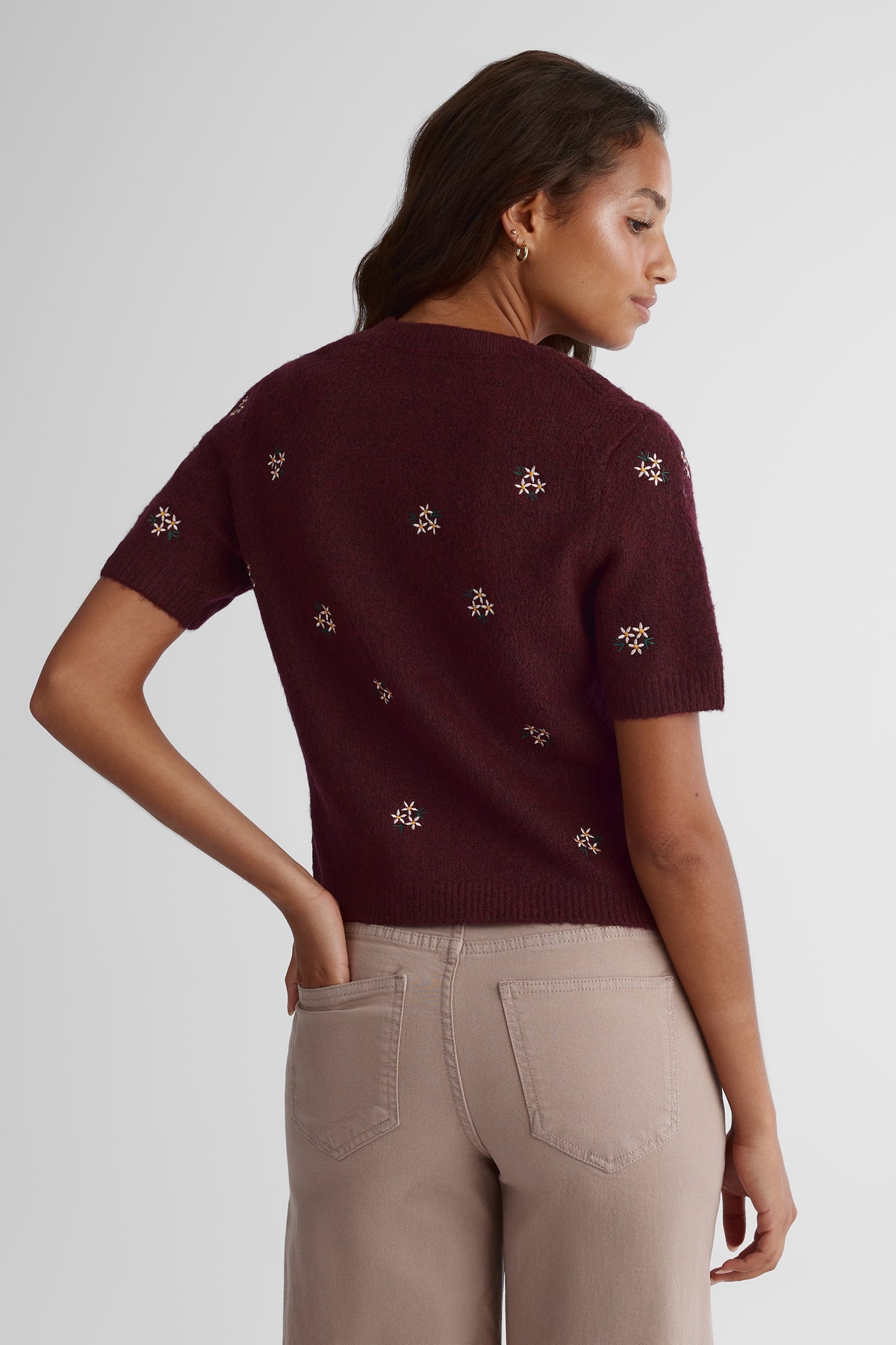 Chandail en tricot à manches courtes - Femme && BRUN
