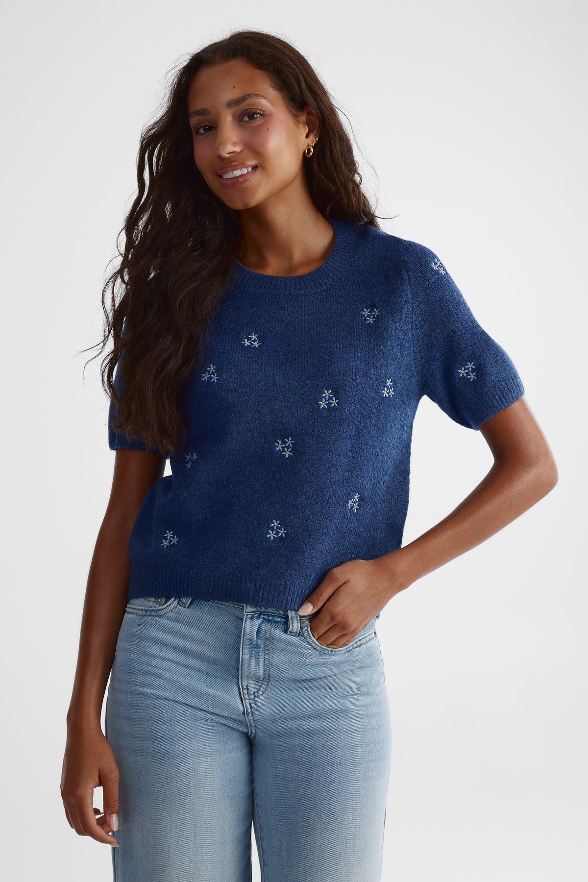 Chandail en tricot à manches courtes - Femme && MARIN
