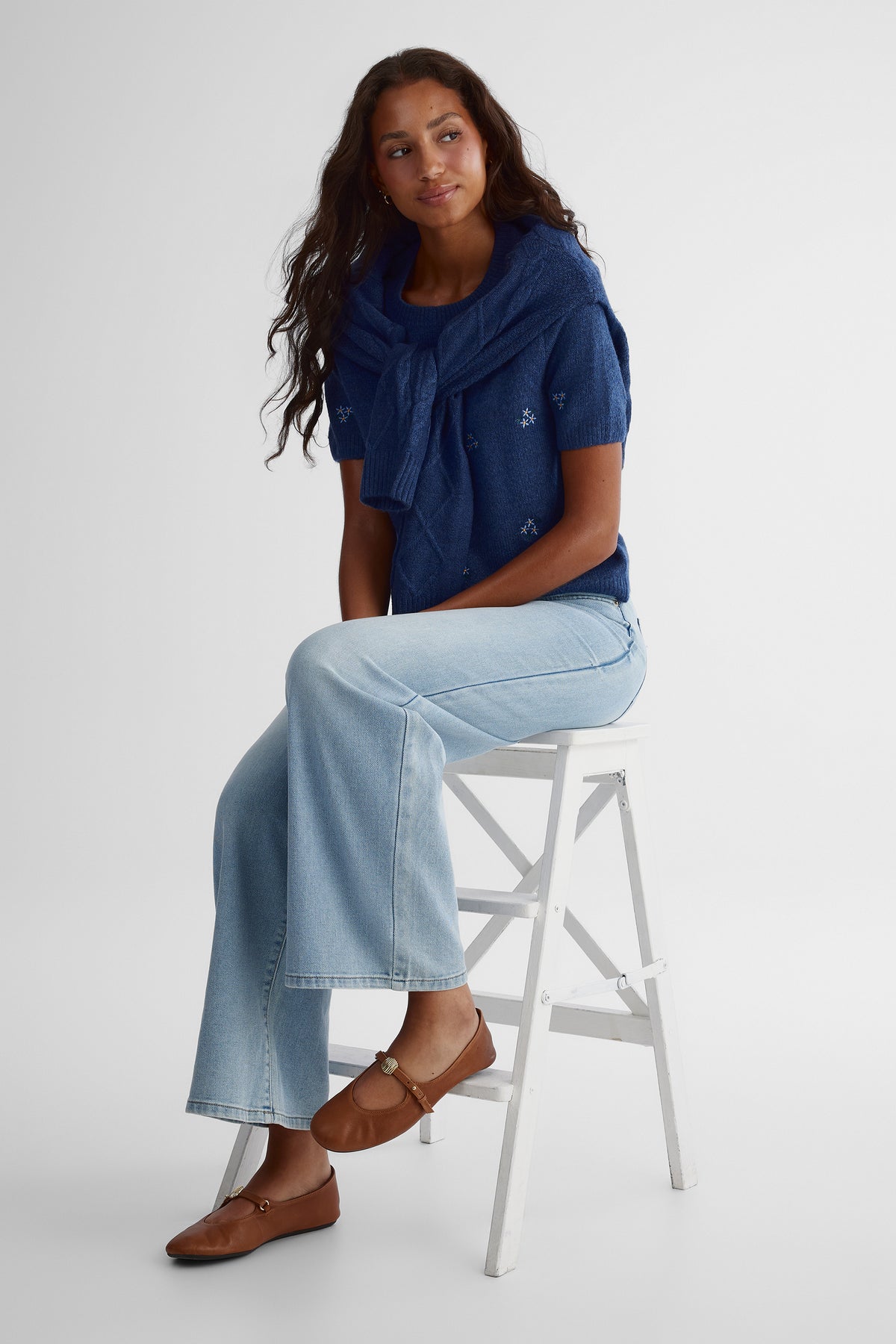 Chandail en tricot à manches courtes - Femme && MARIN