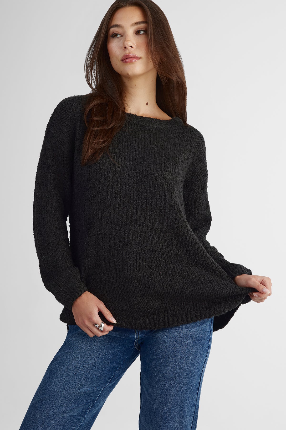 Chandail en tricot confortable - Femme && GRIS FONCE