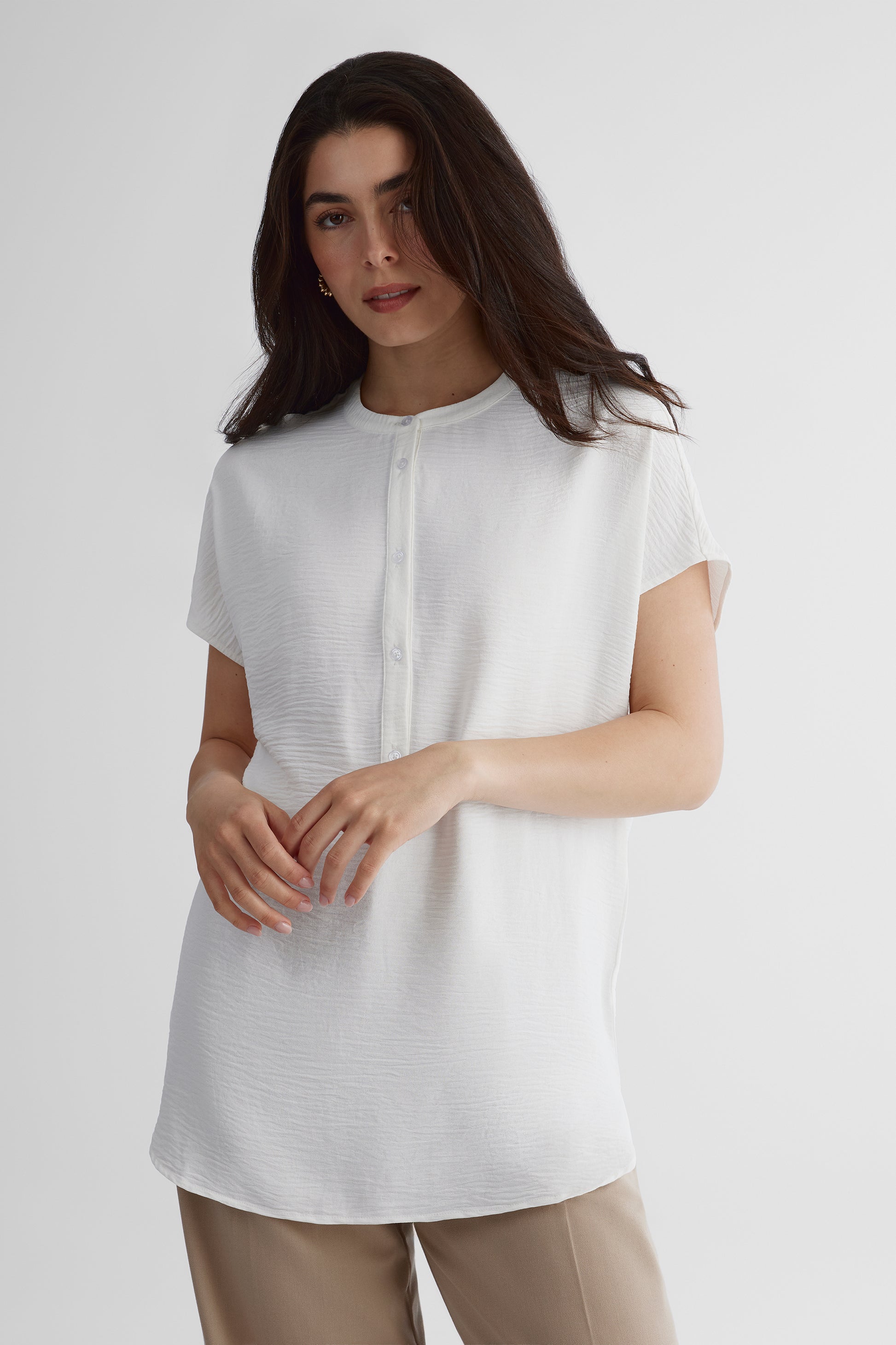 Blouse à manches courtes - Femme && BLANC CASSÉ