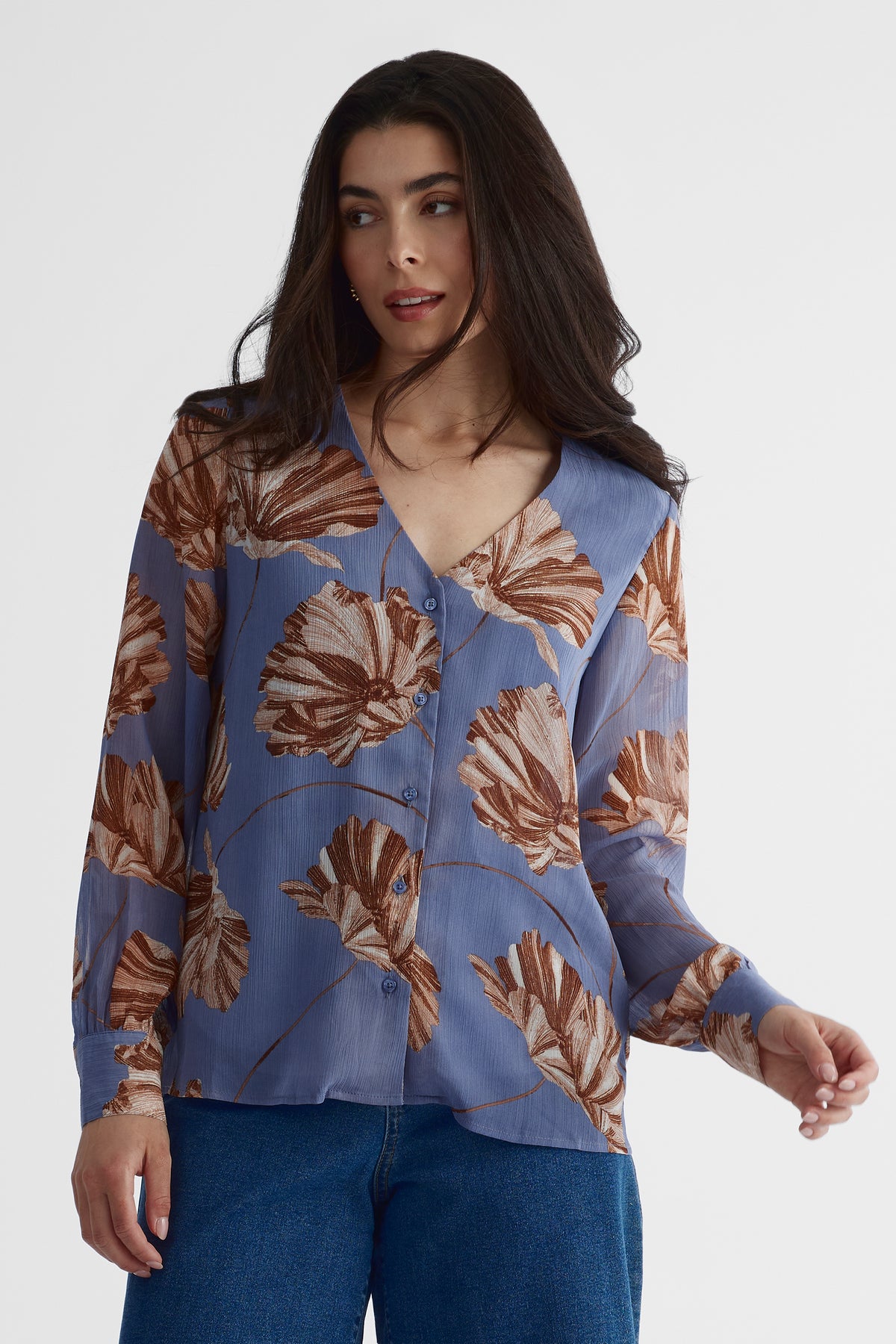 Blouse à manches longues - Femme && BLEU MULTI
