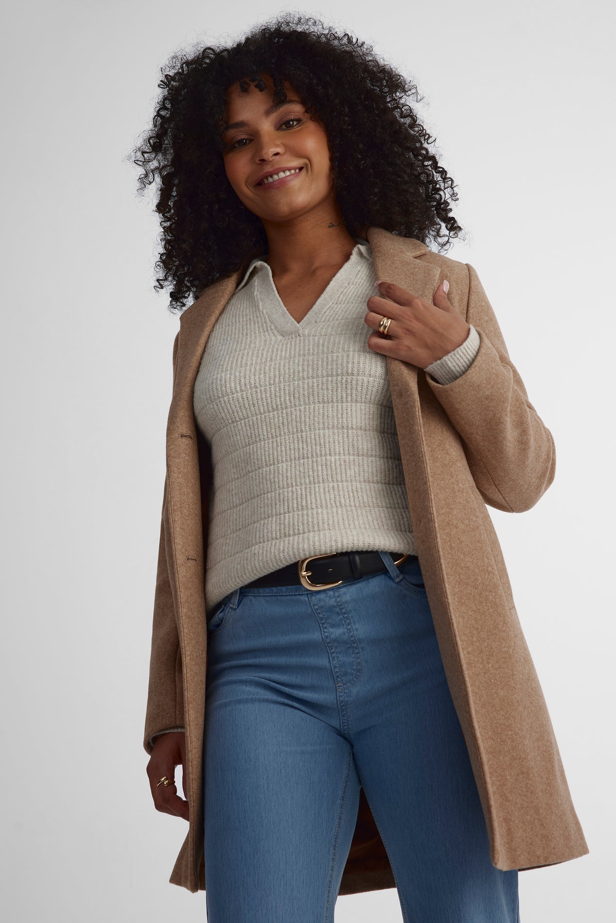 Chandail en tricot extensible - Femme && BEIGE