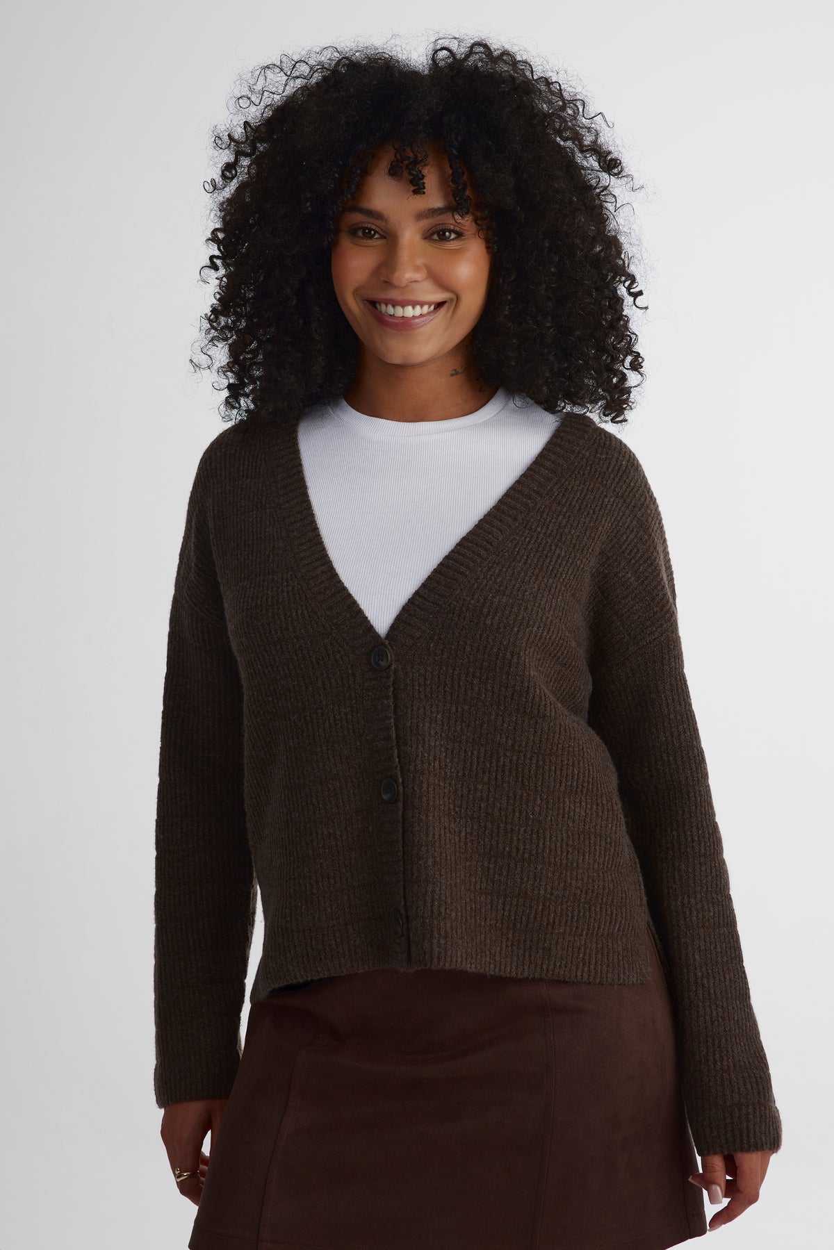 Cardigan extensible - Femme && BRUN