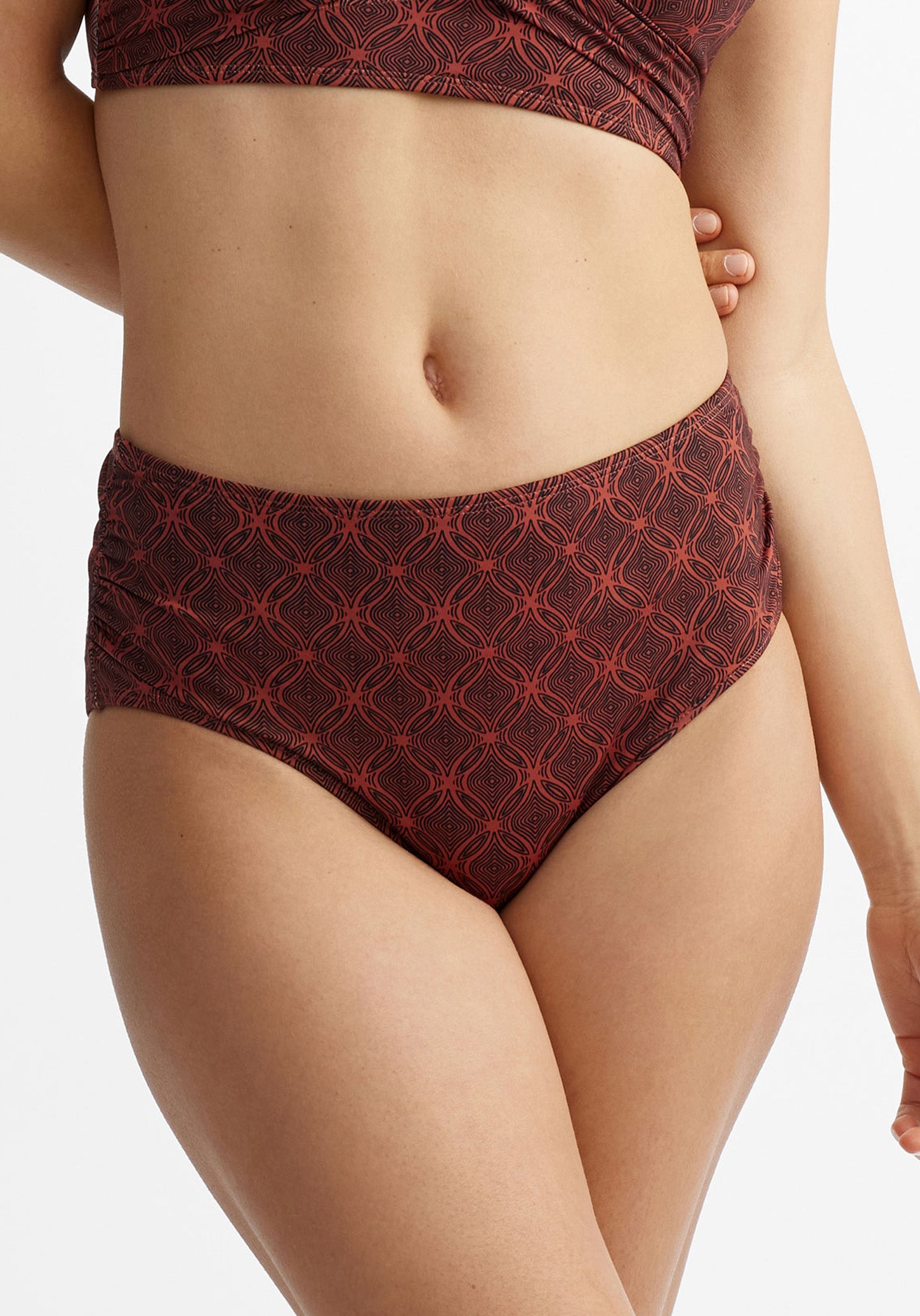 Culotte maillot de bain taille haute gainante - Femme && BOURGOGNE MULTI