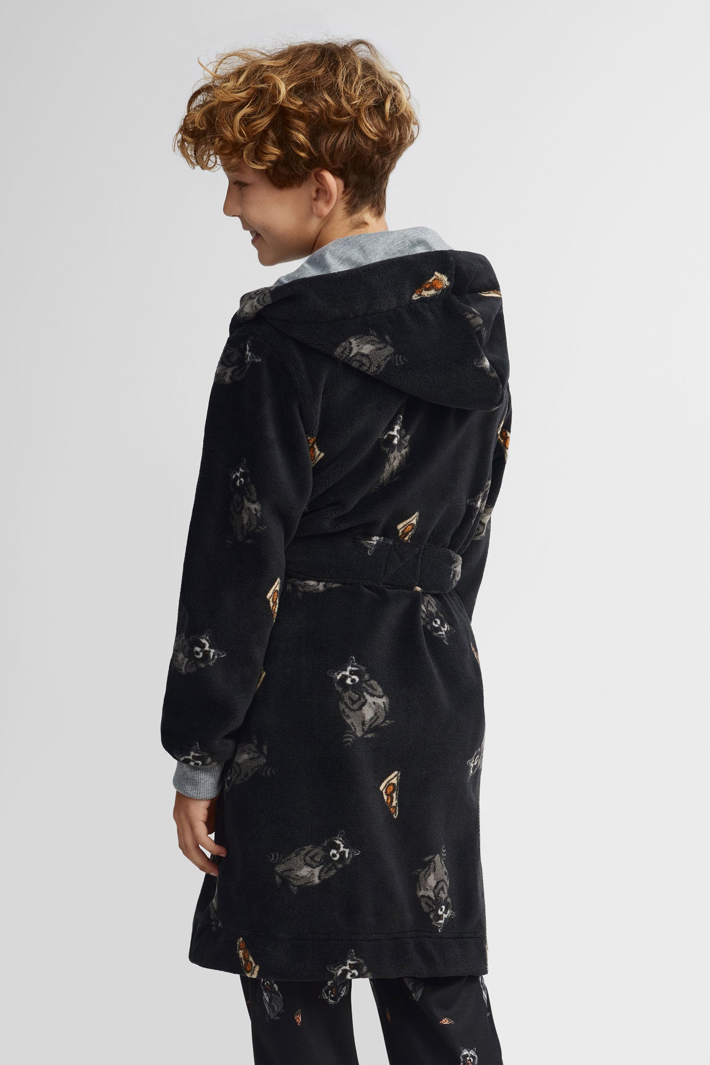 Robe de chambre à capuchon en peluche - Ado garçon && NOIR/MULTI