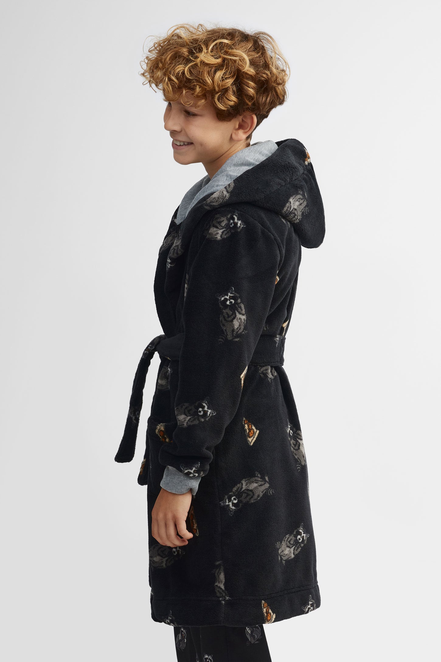 Robe de chambre à capuchon en peluche - Ado garçon && NOIR/MULTI