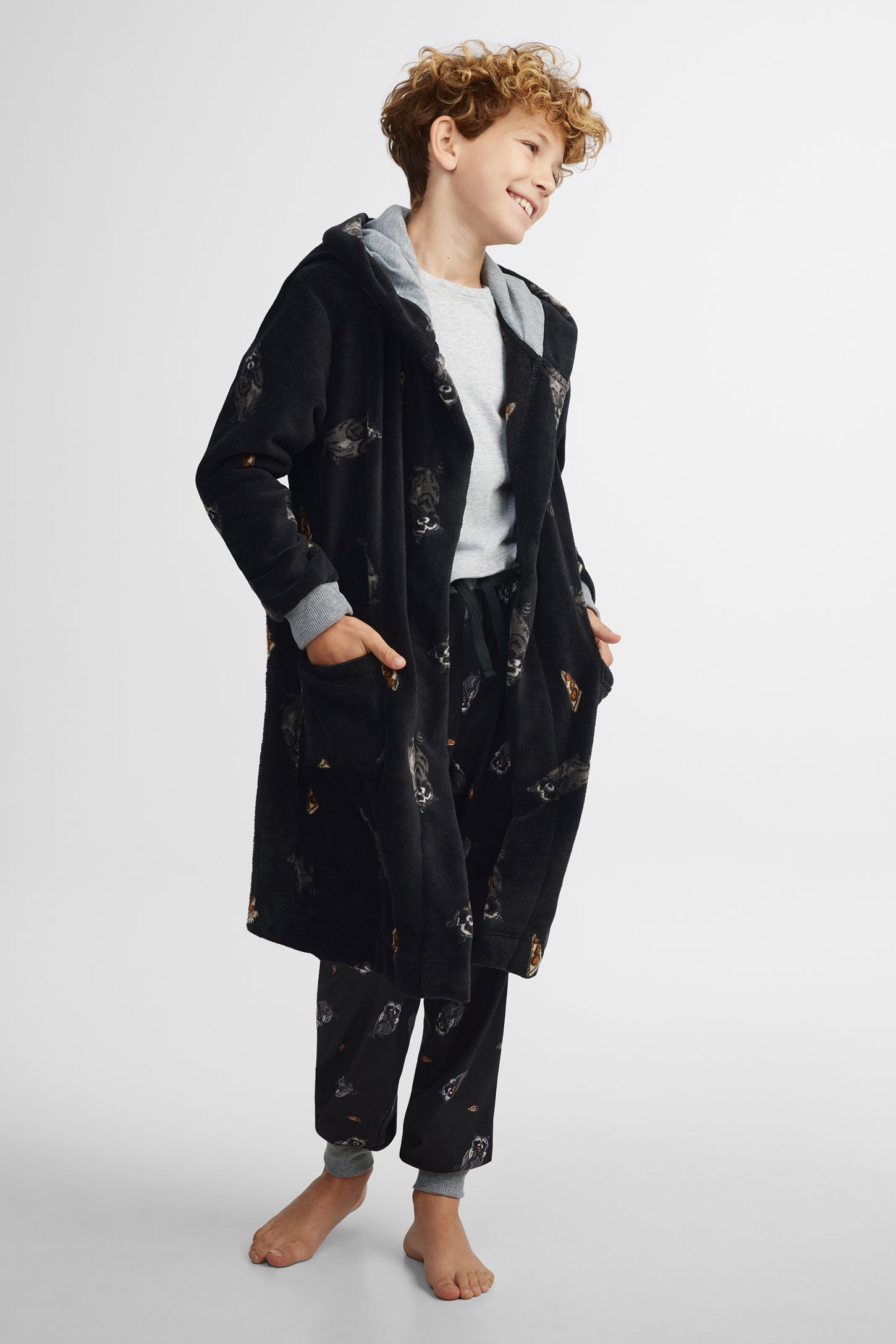 Robe de chambre à capuchon en peluche - Ado garçon && NOIR/MULTI