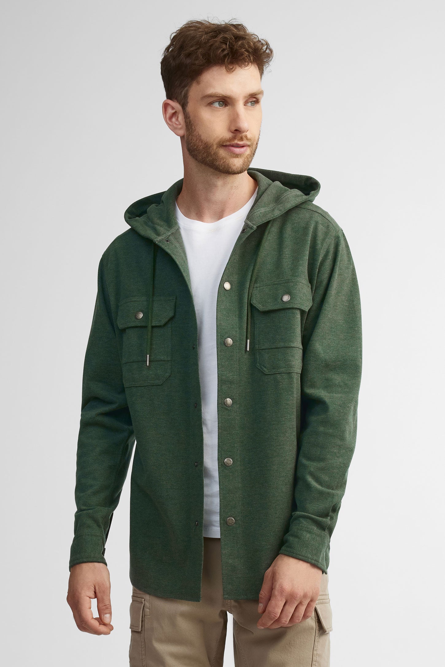 Surchemise à capuchon en twill - Homme && VERT