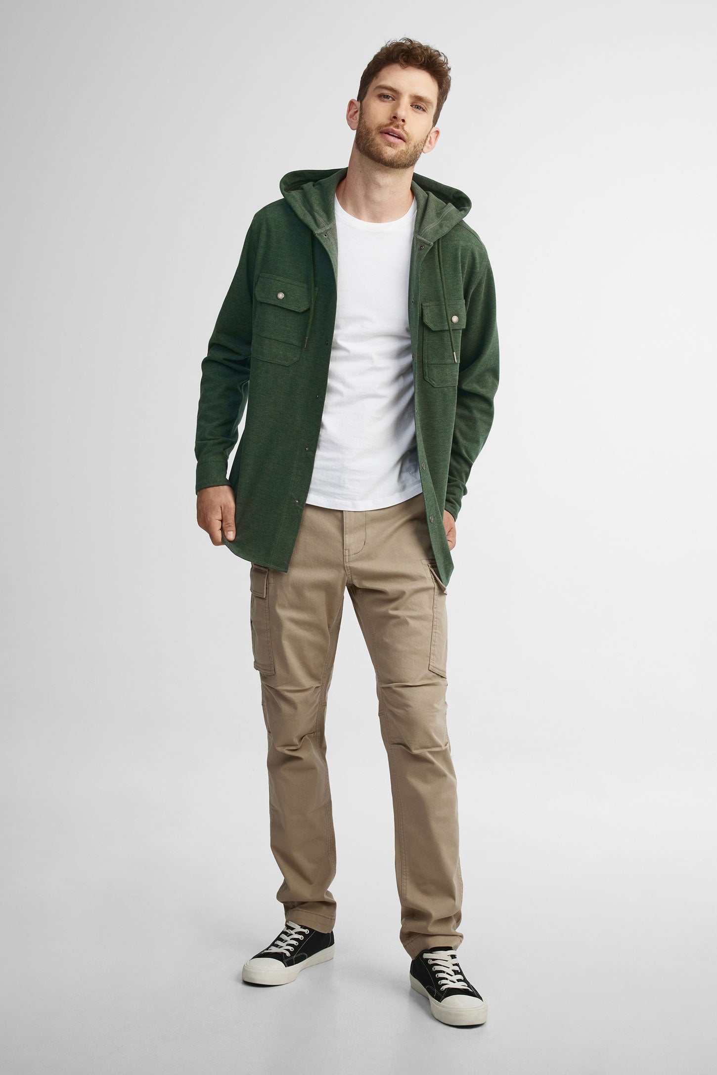 Surchemise à capuchon en twill - Homme && VERT