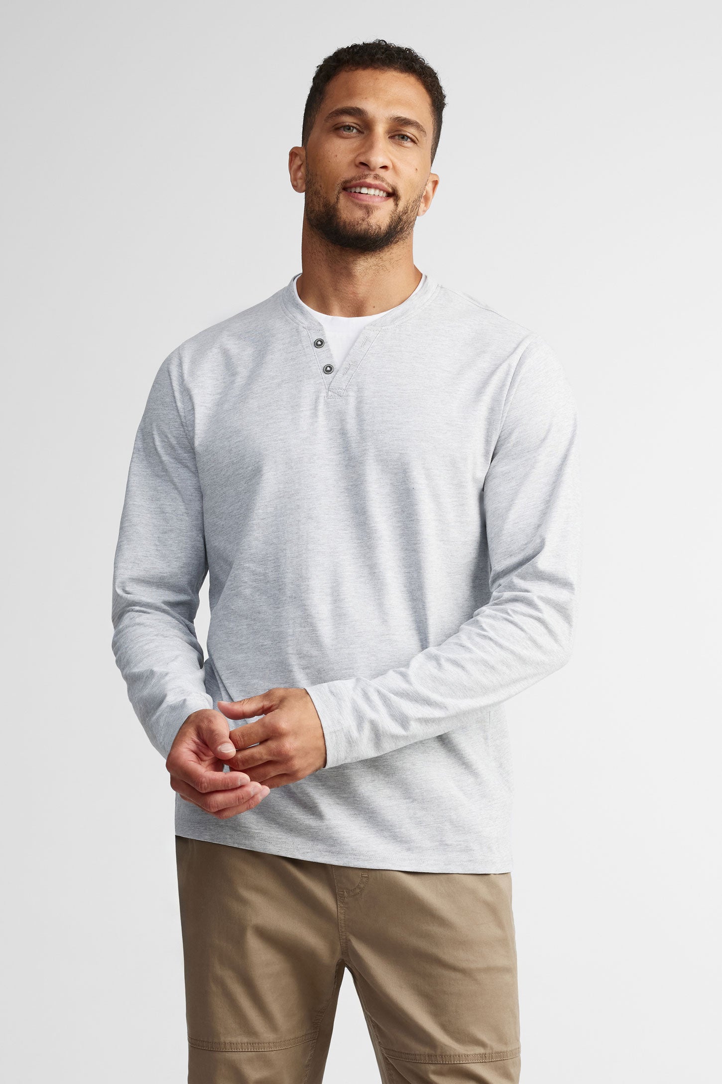 Chandail henley en coton - Homme && GRIS MULTI