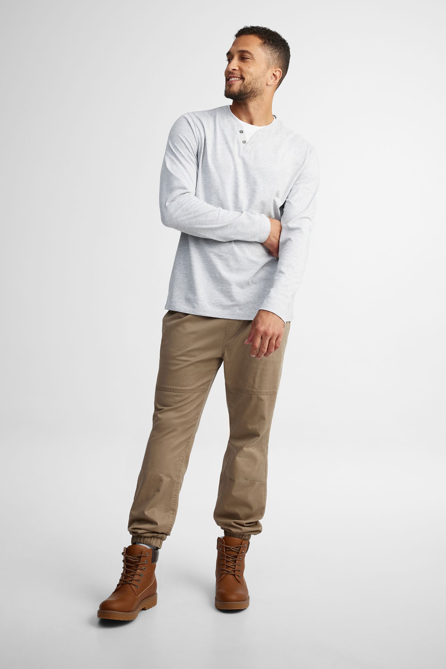 Chandail henley en coton - Homme && GRIS MULTI
