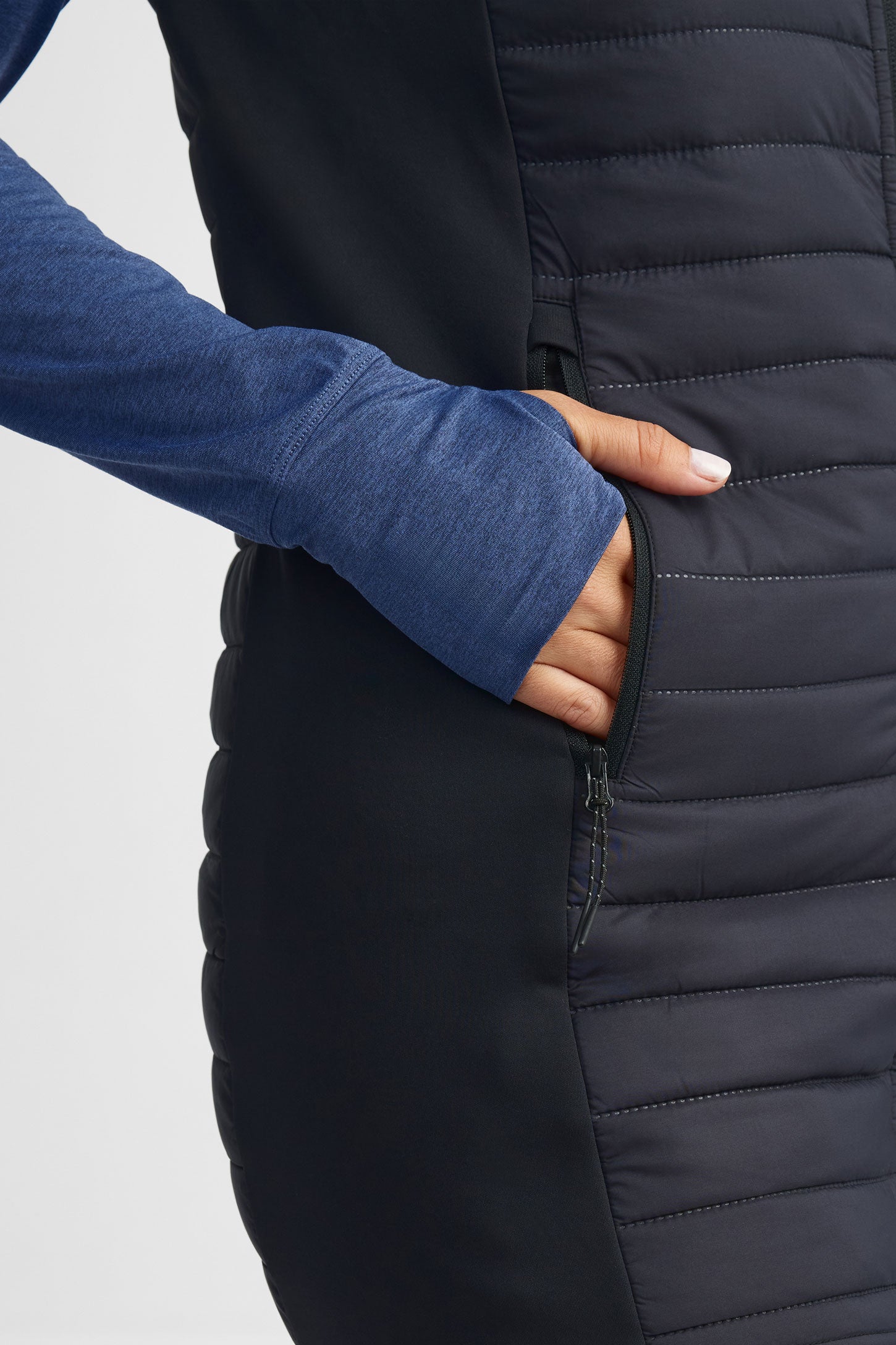 Veste longue matelassée sans manches BM - Femme && NOIR