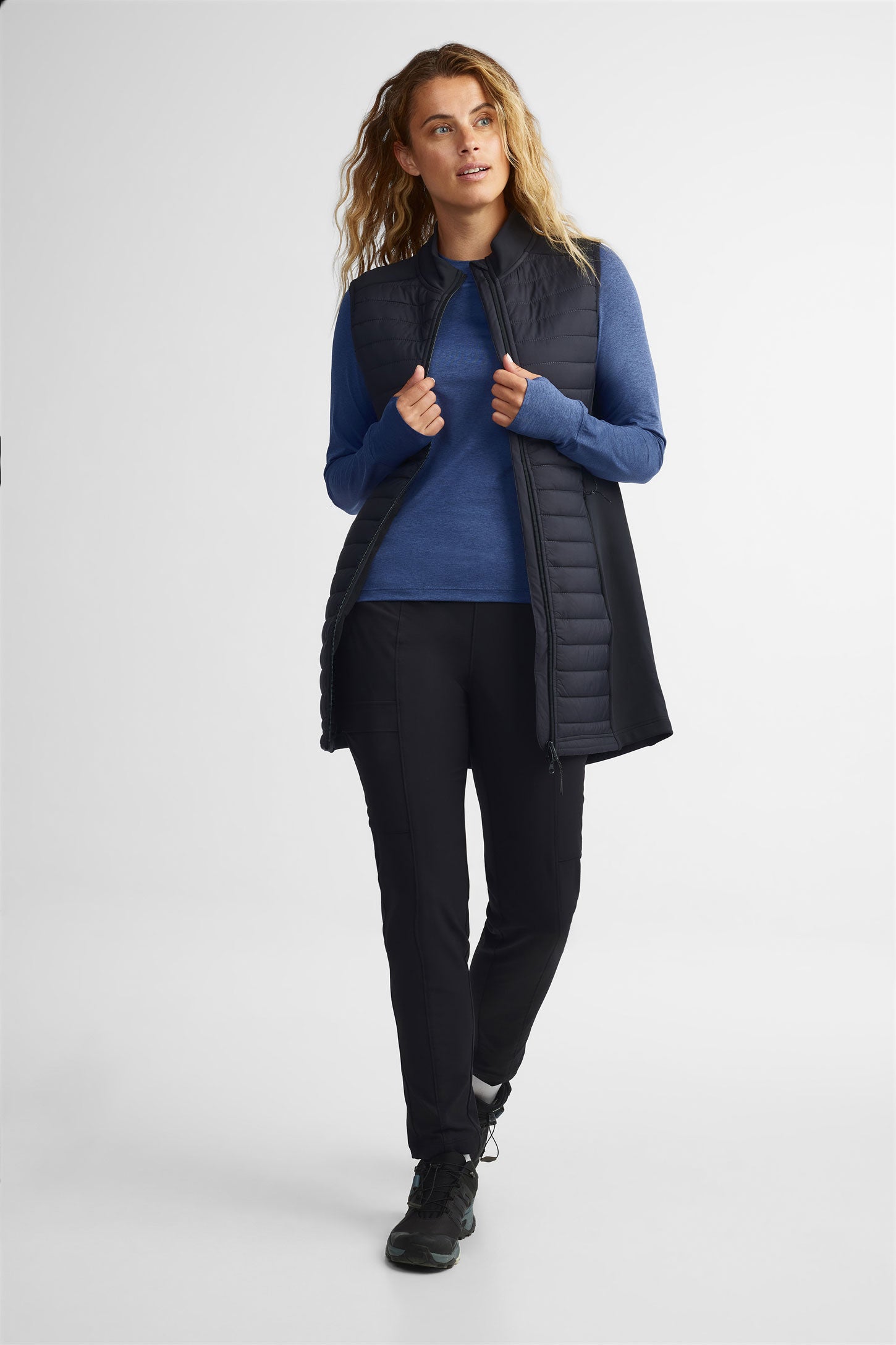 Veste longue matelassée sans manches BM - Femme && NOIR