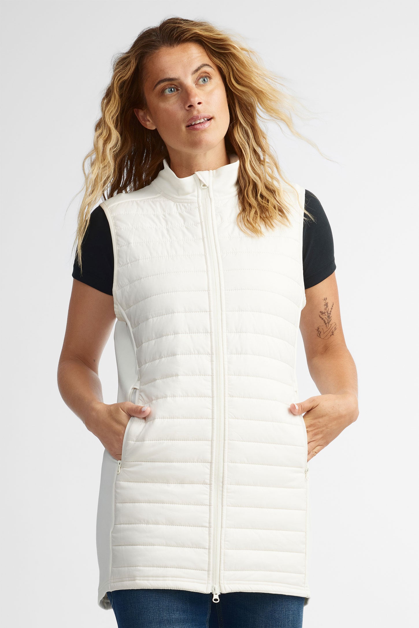 Veste longue matelassée sans manches BM - Femme && BLANC