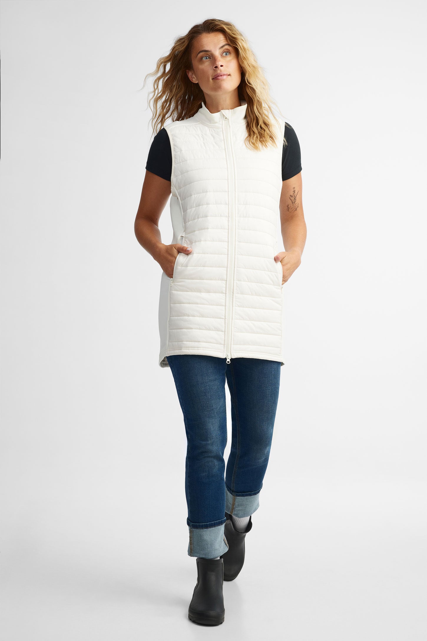 Veste longue matelassée sans manches BM - Femme && BLANC