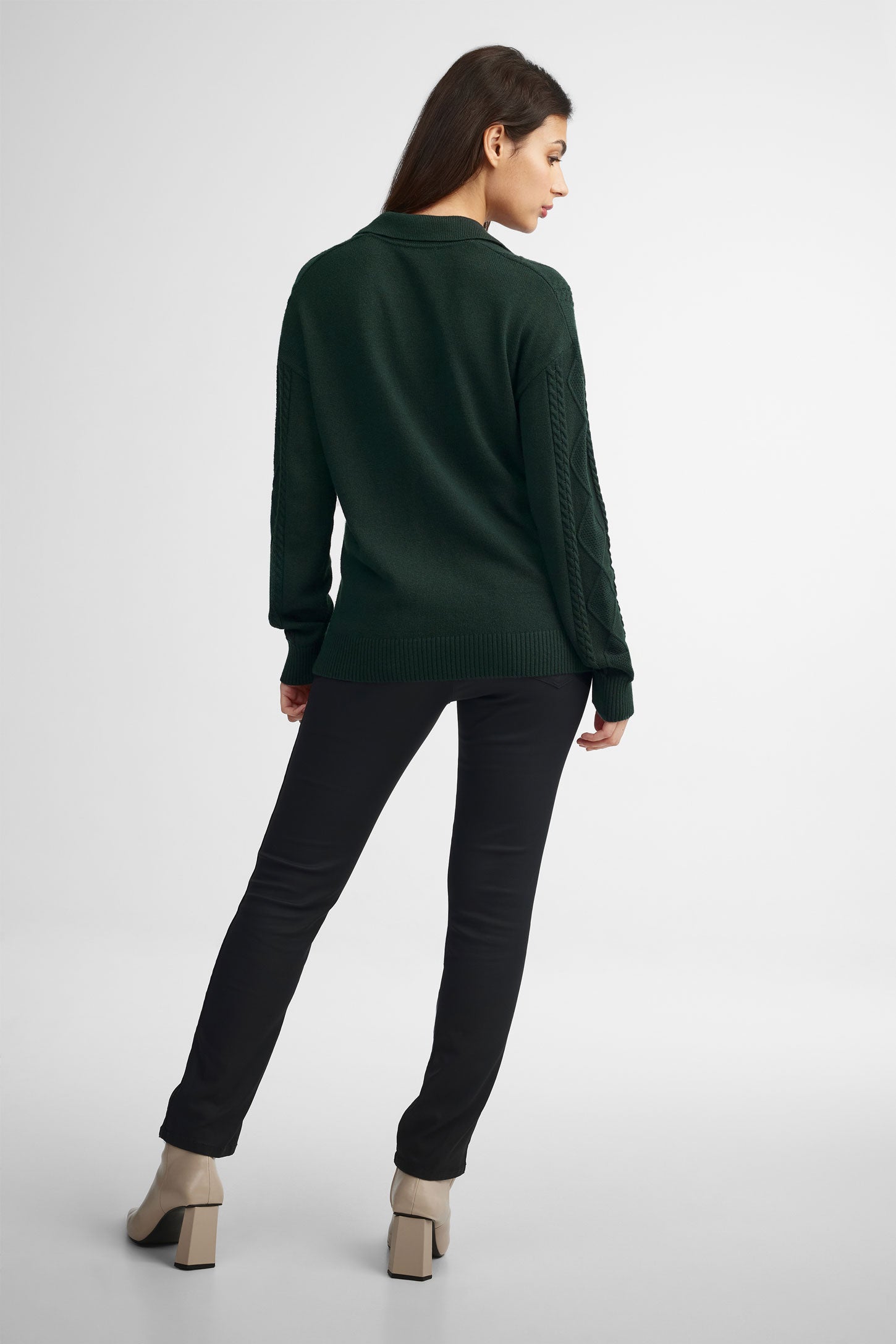 Chandail col Johnny en maille torsadée - Femme
 && VERT FONCE