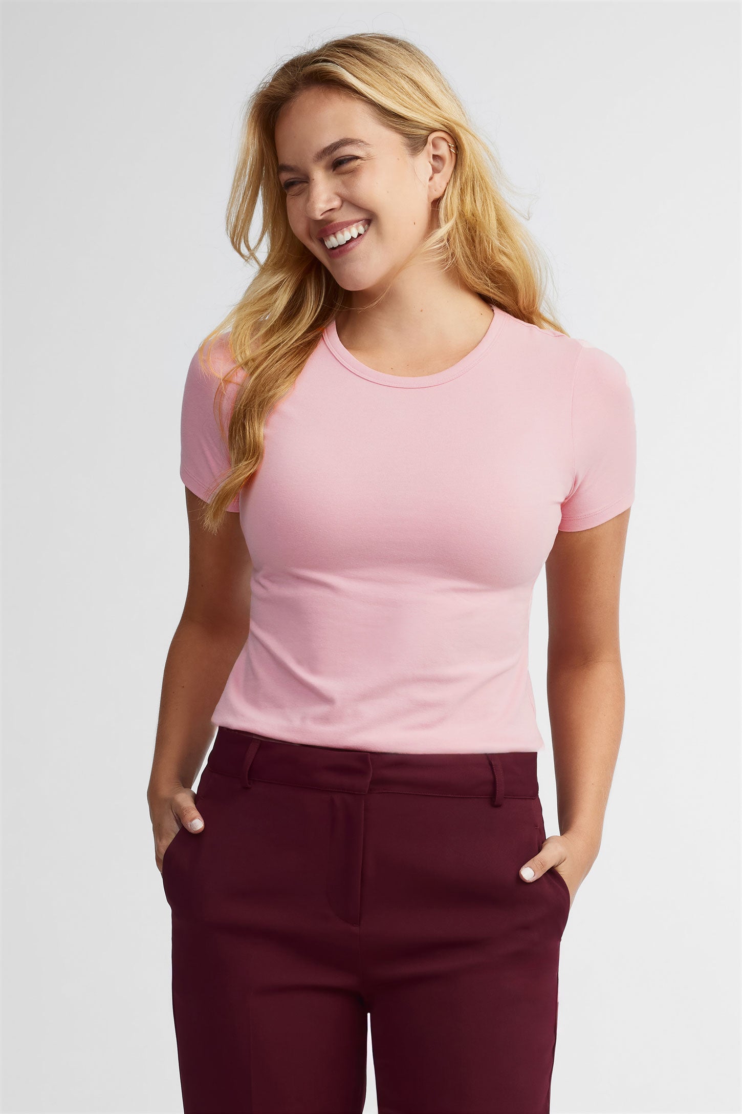 T-shirt col rond coton - Femme && ROSE