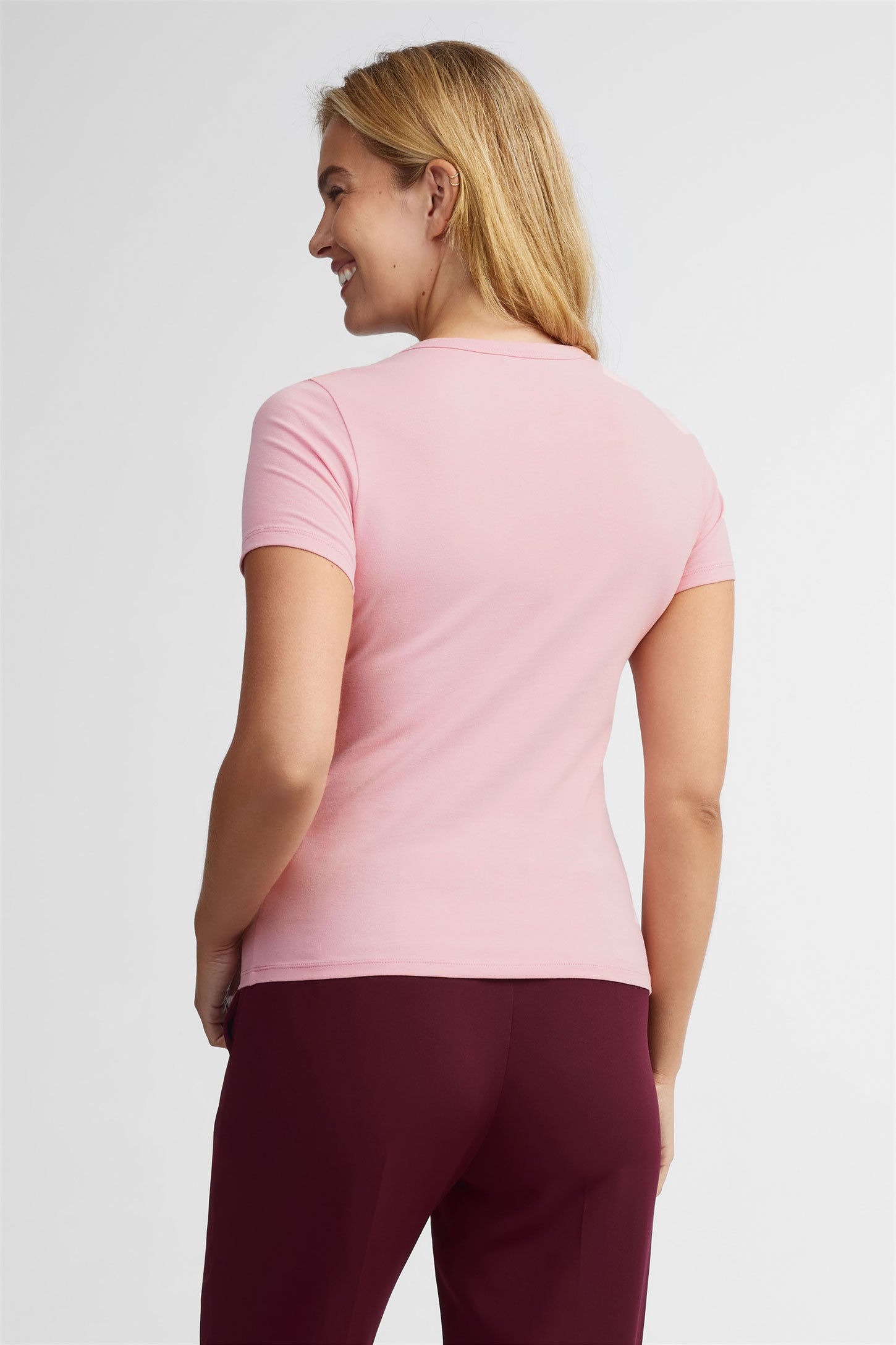 T-shirt col rond coton - Femme && ROSE