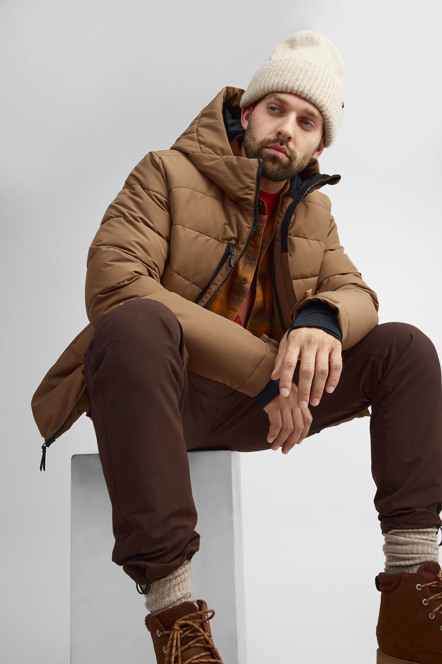 Manteau D'hiver Homme Marron Clair Yorn - Taille 28/XL - Longueur Longue - Occasion Très Bon état