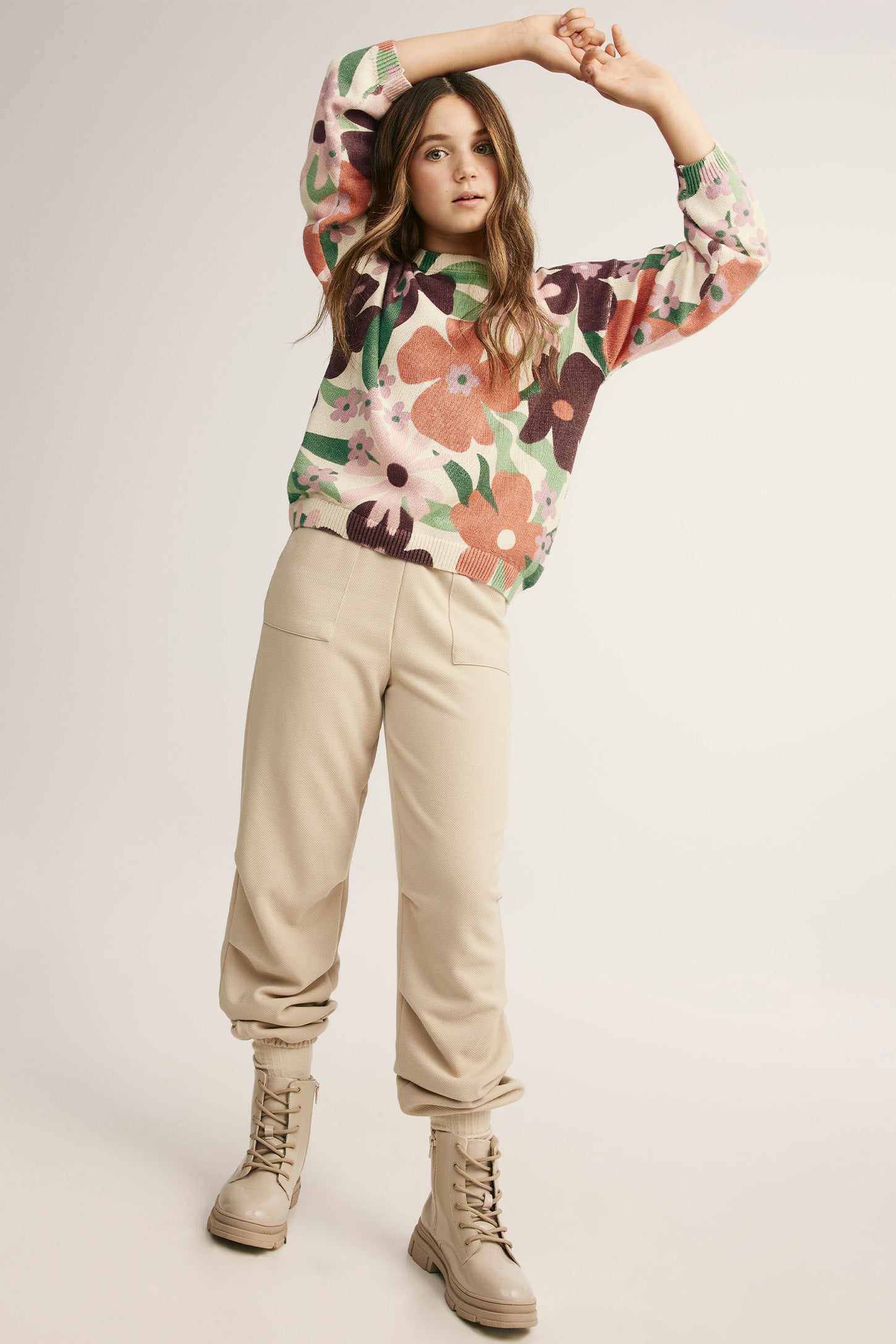 Chandail col rond tricot jacquard - Ado fille && BLANC CASSÉ