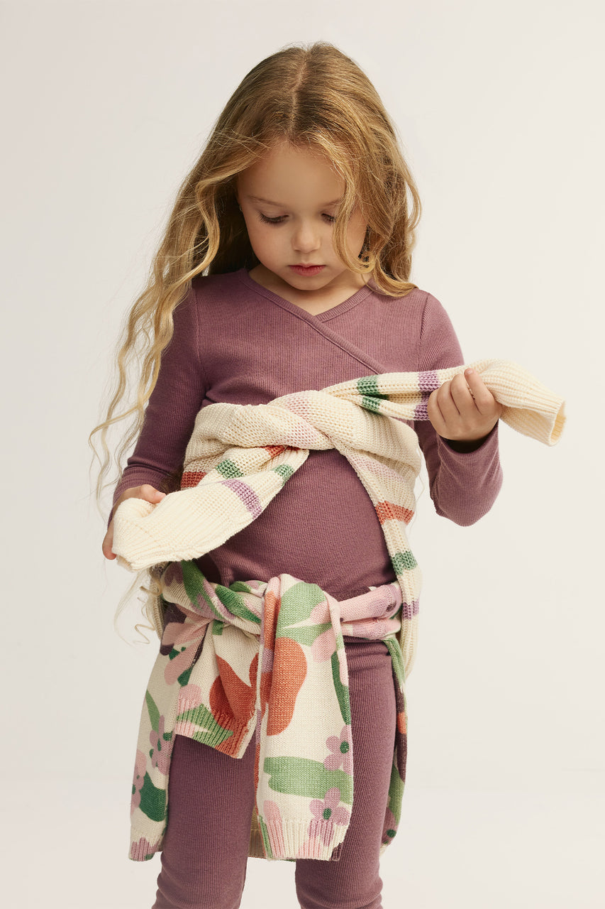 Chandail cache-cœur côtelé - Enfant fille && MAUVE