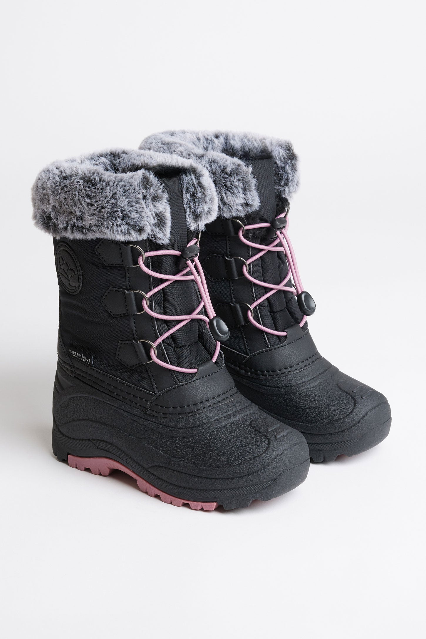 Bottes d'hiver imperméables doublées peluche - Enfant fille && NOIR/ROSE