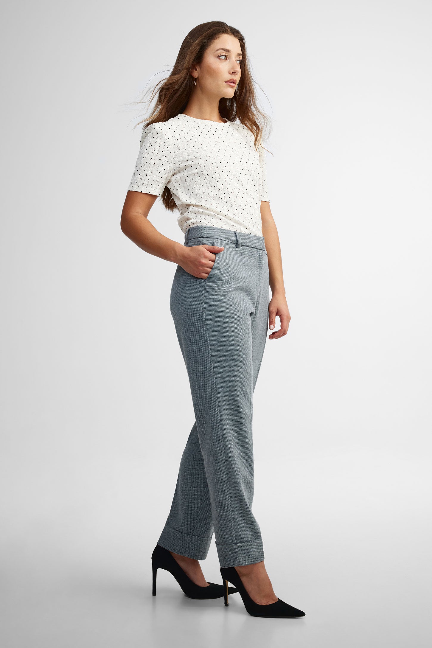 Pantalon jambe droite en tweed - Femme && NOIR MIXTE
