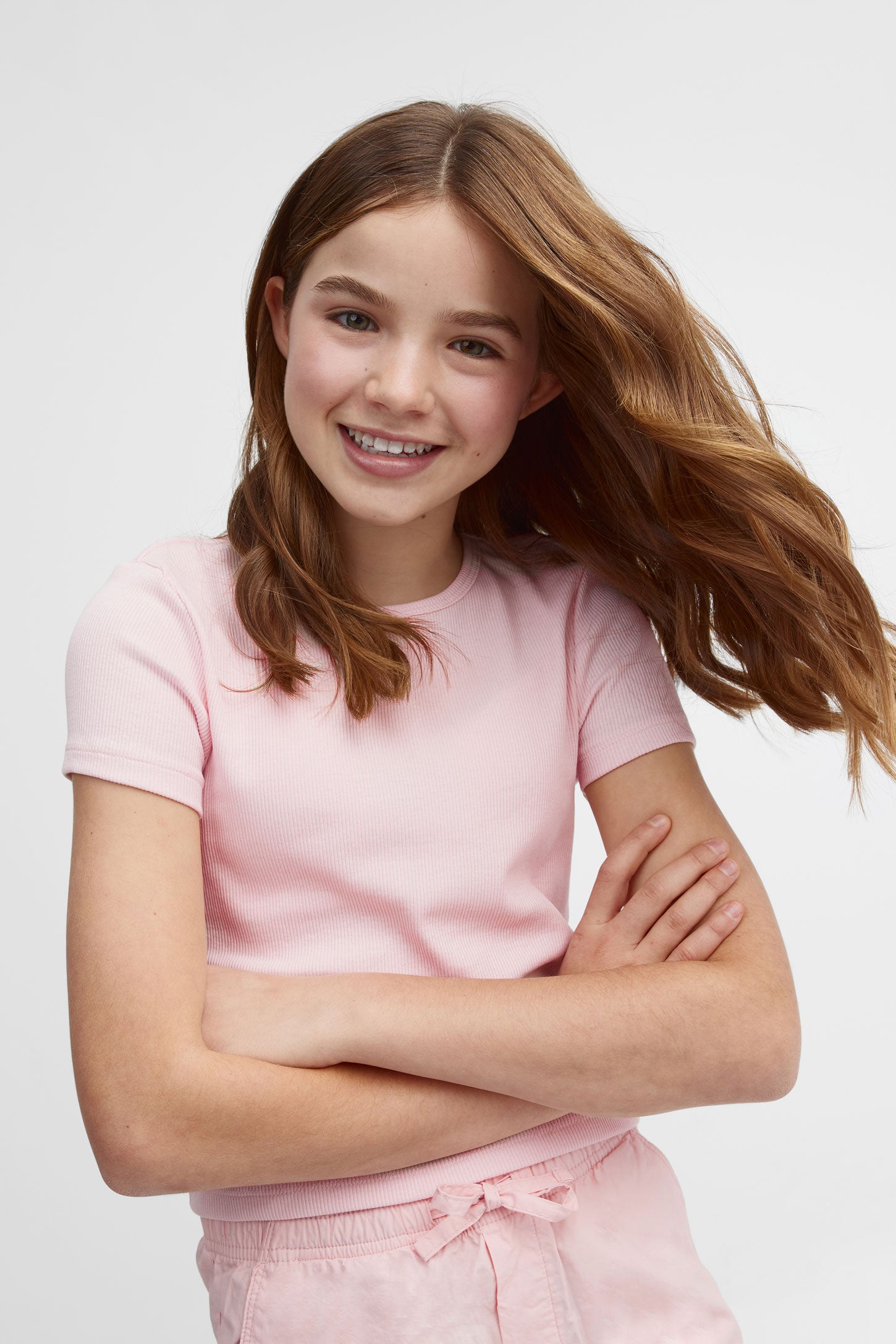 T-shirt côtelé col rond - Ado fille && BLANC