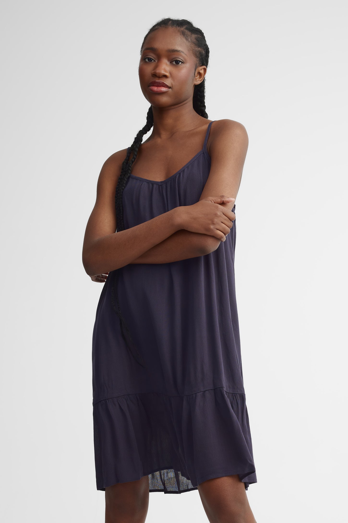 Robe courte à bretelles challis - Femme && GRIS