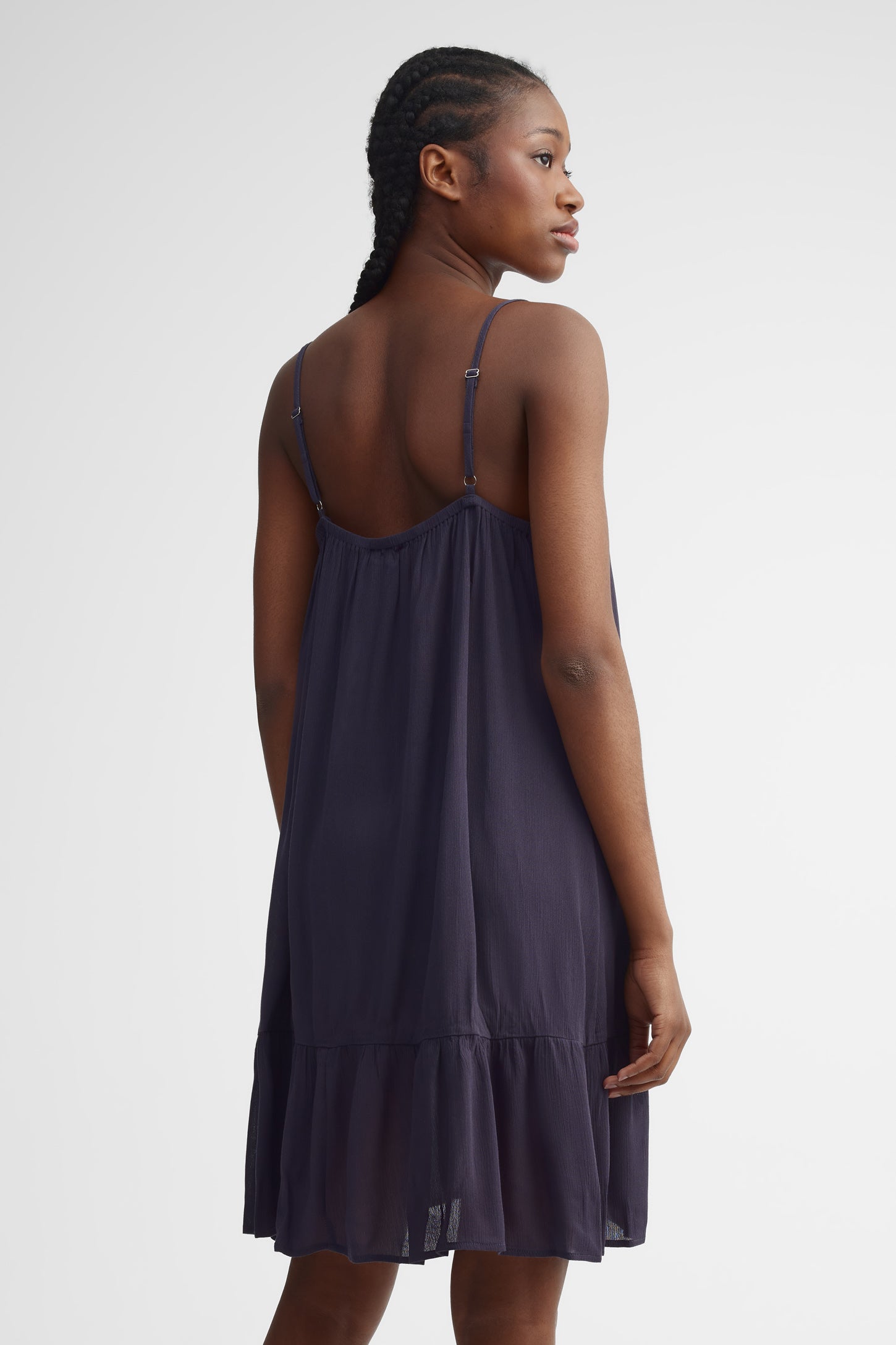 Robe courte à bretelles challis - Femme && GRIS