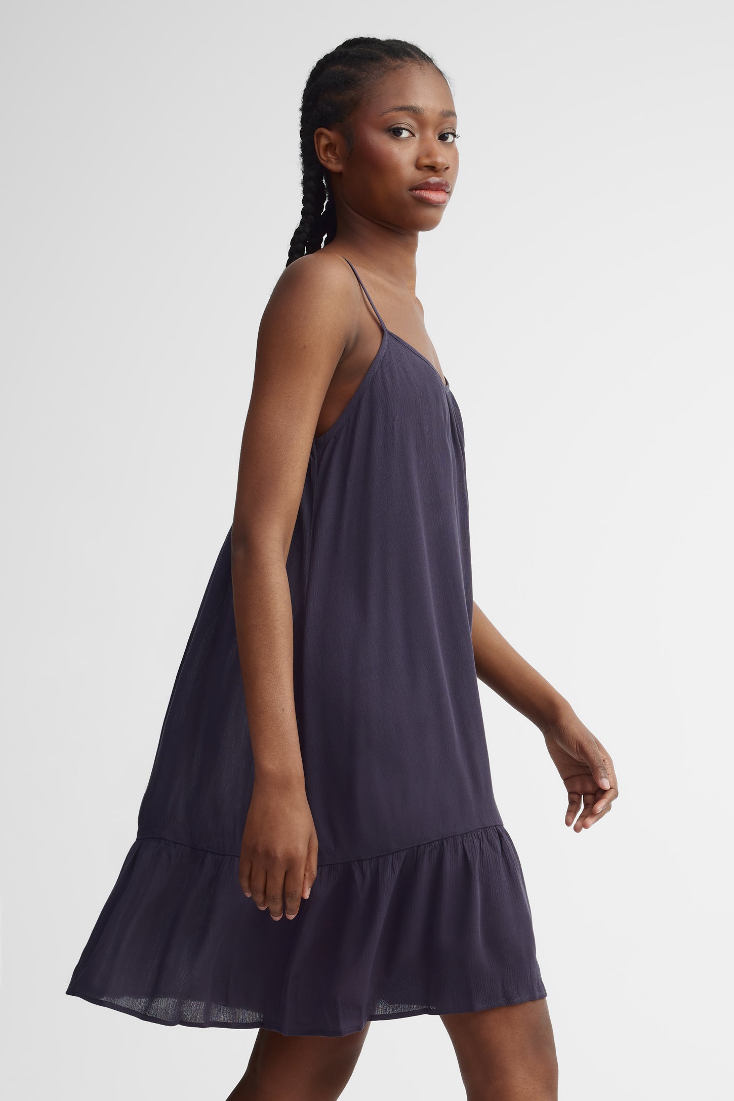 Robe courte à bretelles challis - Femme && GRIS