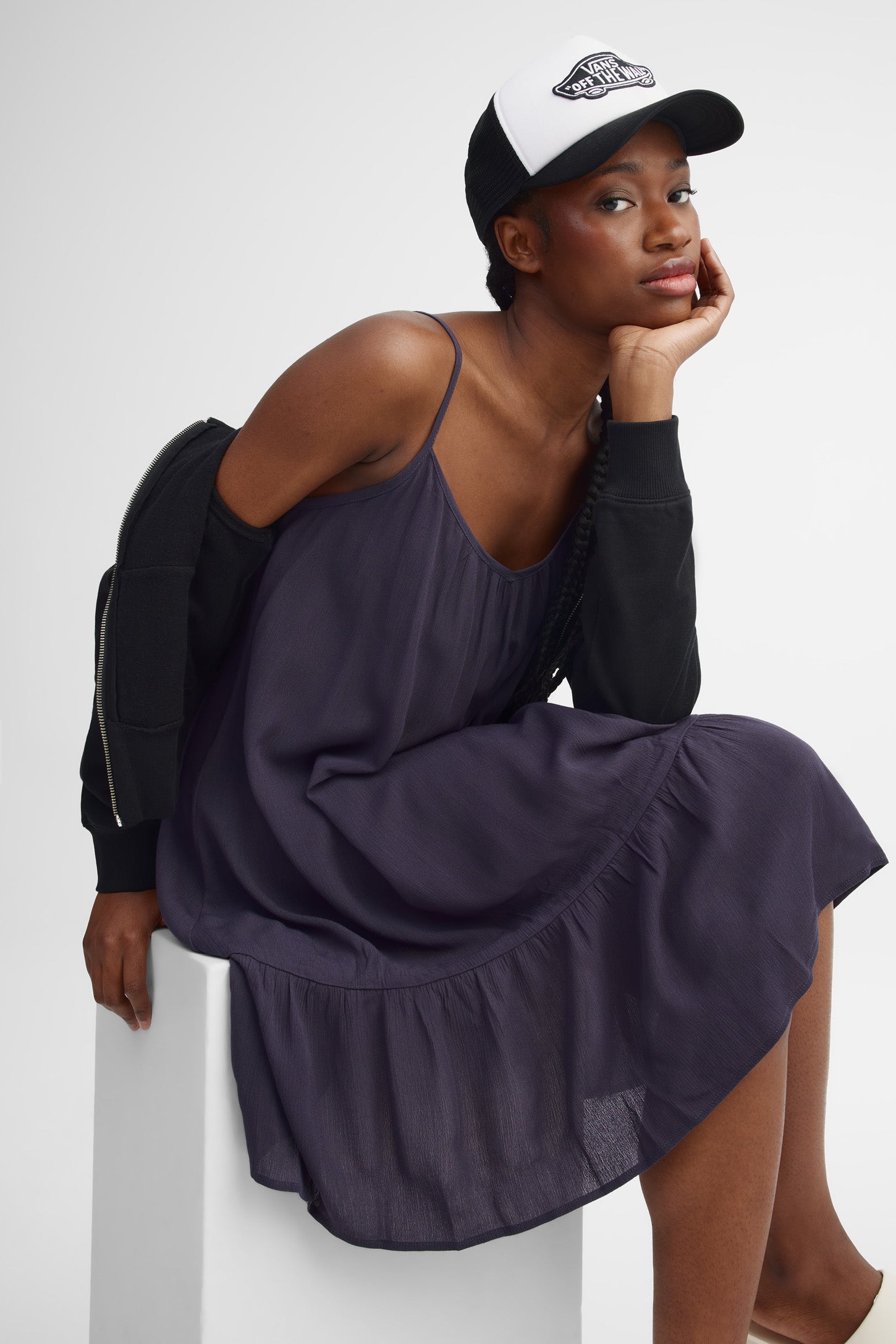 Robe courte à bretelles challis - Femme && GRIS