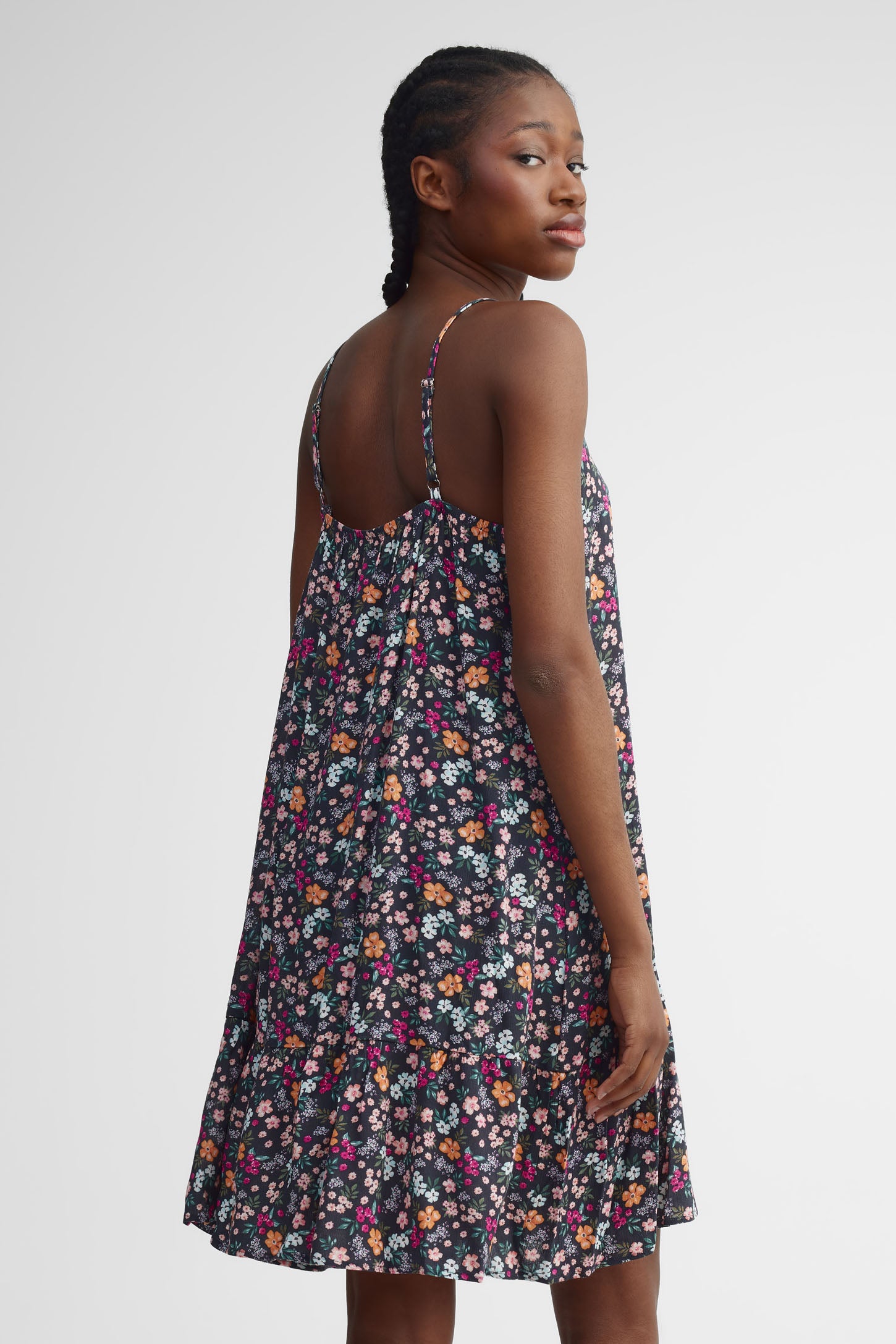 Robe courte à bretelles challis - Femme && GRIS MULTI