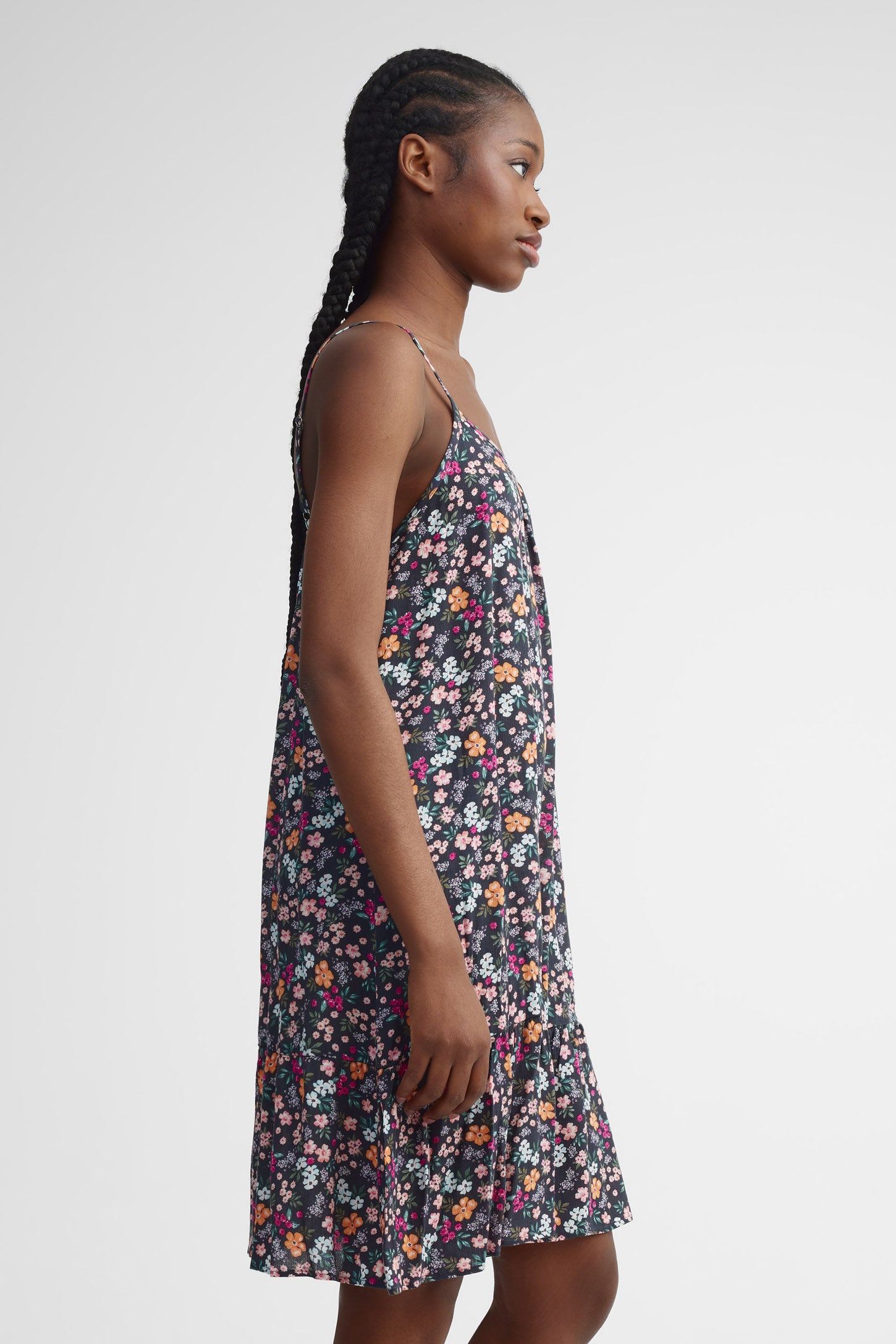 Robe courte à bretelles challis - Femme && GRIS MULTI