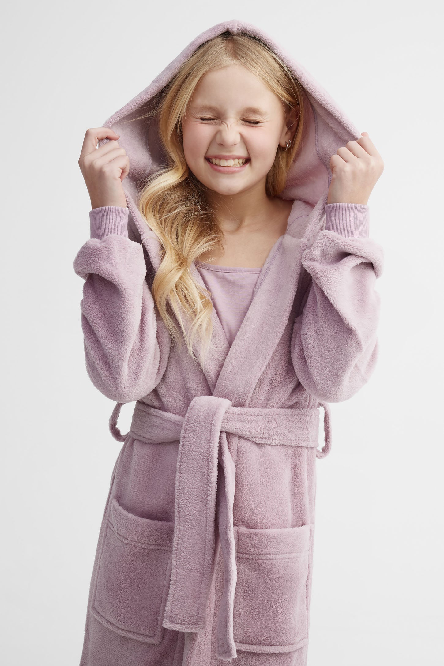 Robe de chambre à capuchon en peluche - Ado fille && MAUVE