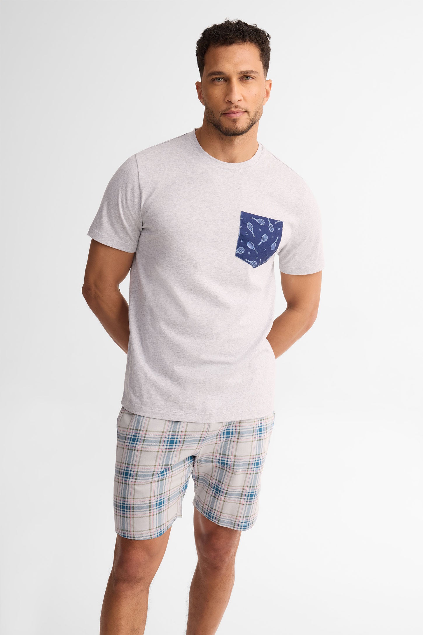 Short pyjama coton, 2/40$ - Homme && GRIS MULTI