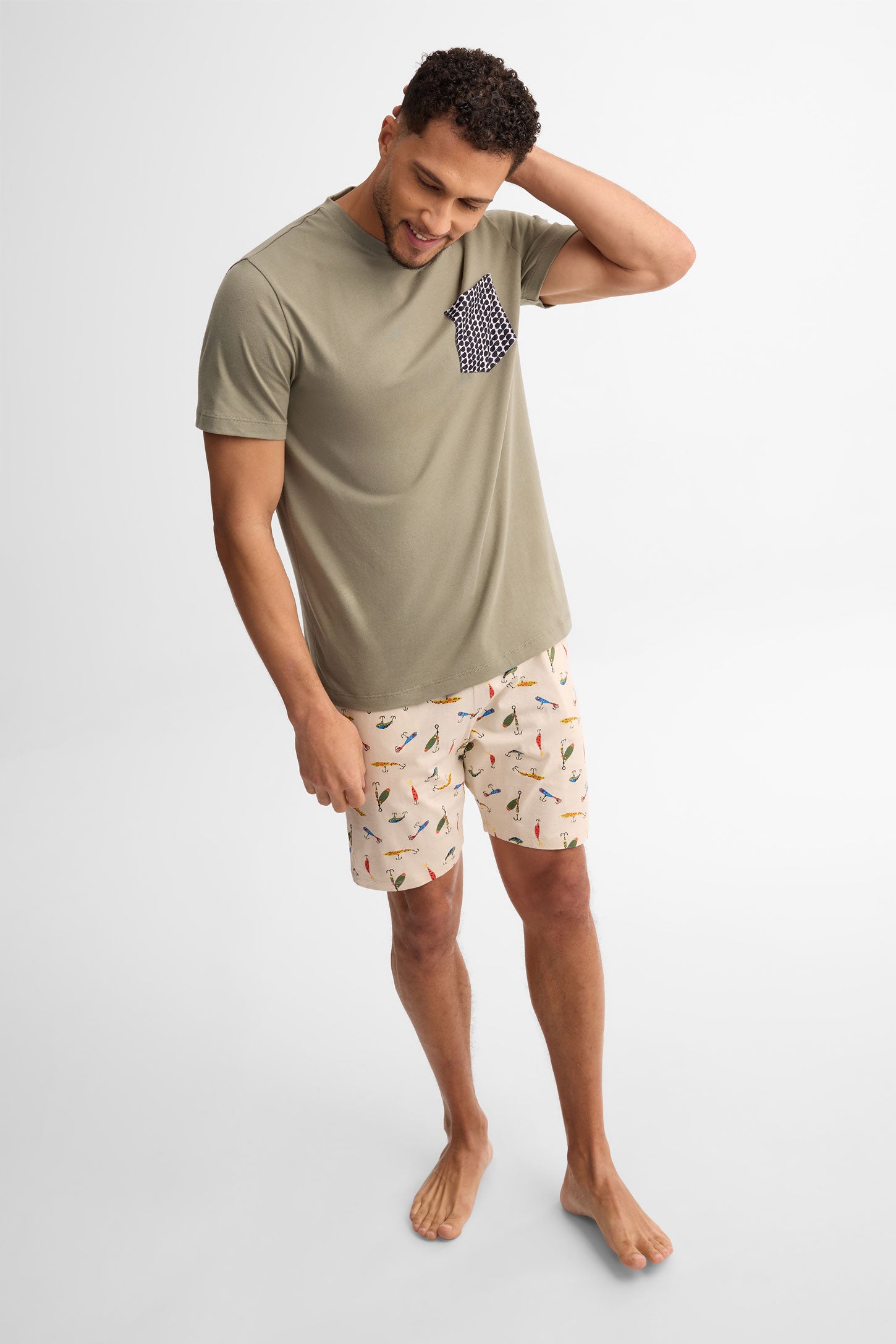 Short pyjama coton, 2/40$ - Homme && BEIGE/MULTI