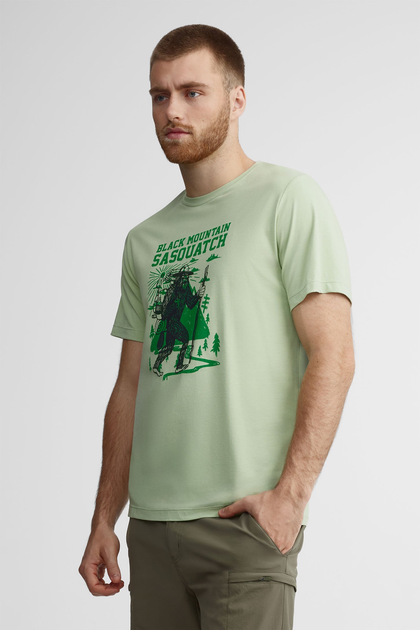 T-shirt col rond imprimé bambou - Homme && VERT