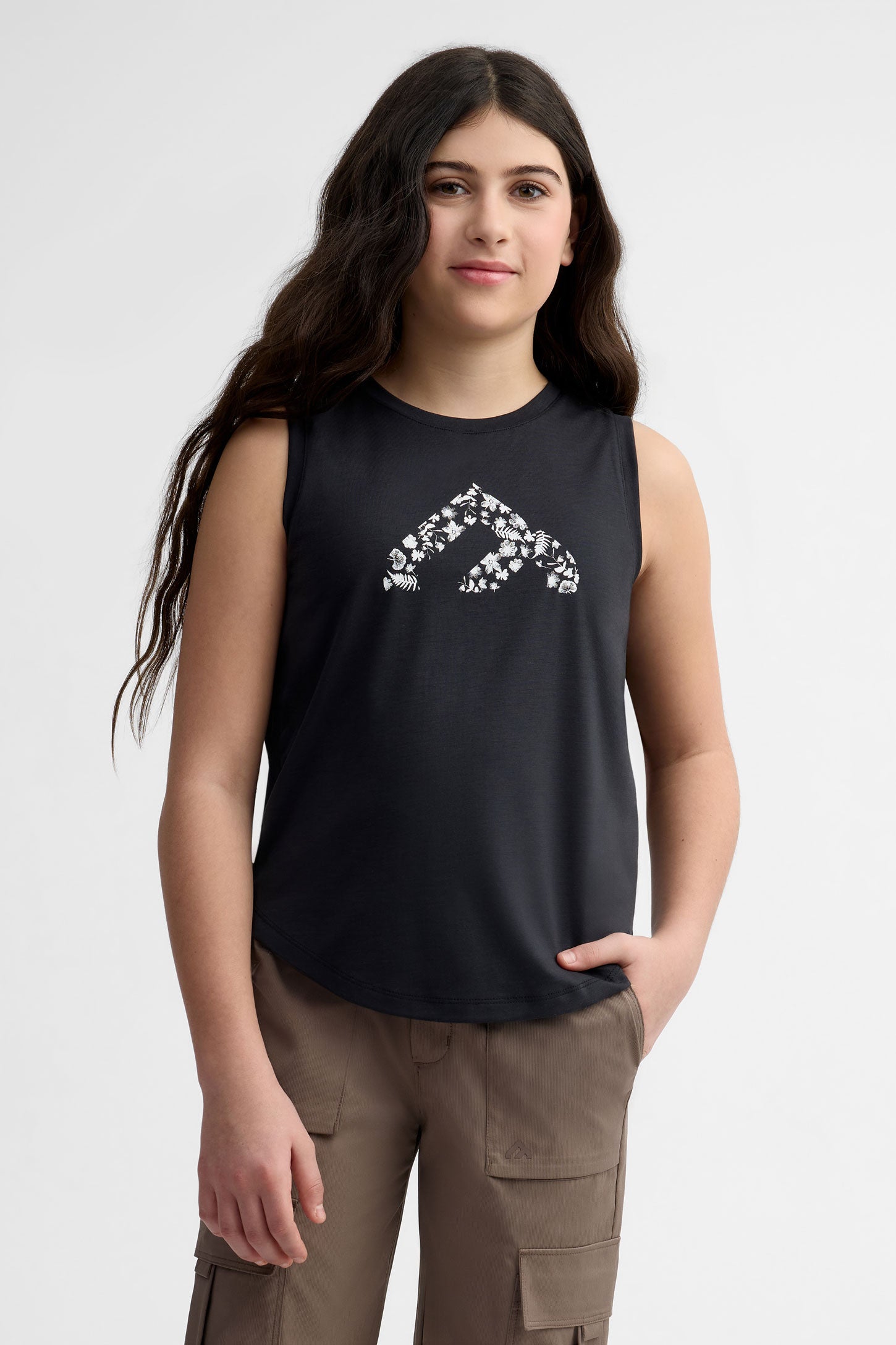 Camisole col rond en lyocell - Ado fille && GRIS FONCE