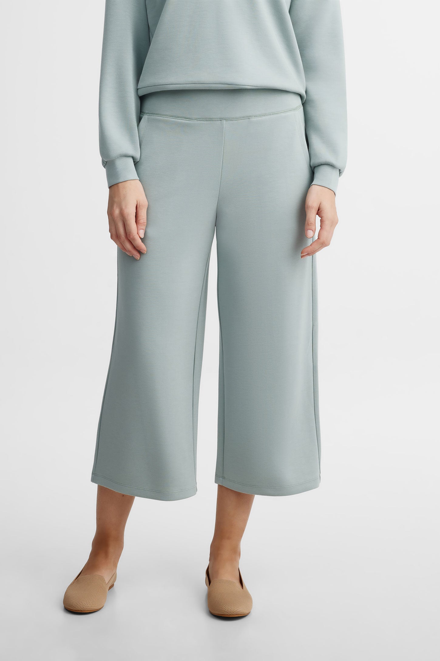 Pantalon taille haute jambe large modal - Femme && BLEU