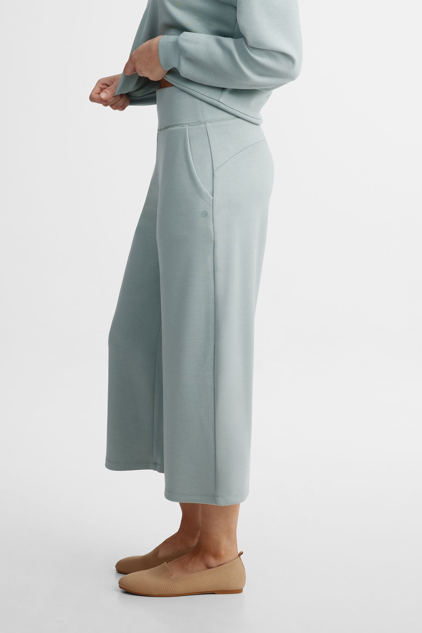 Pantalon taille haute jambe large modal - Femme && BLEU