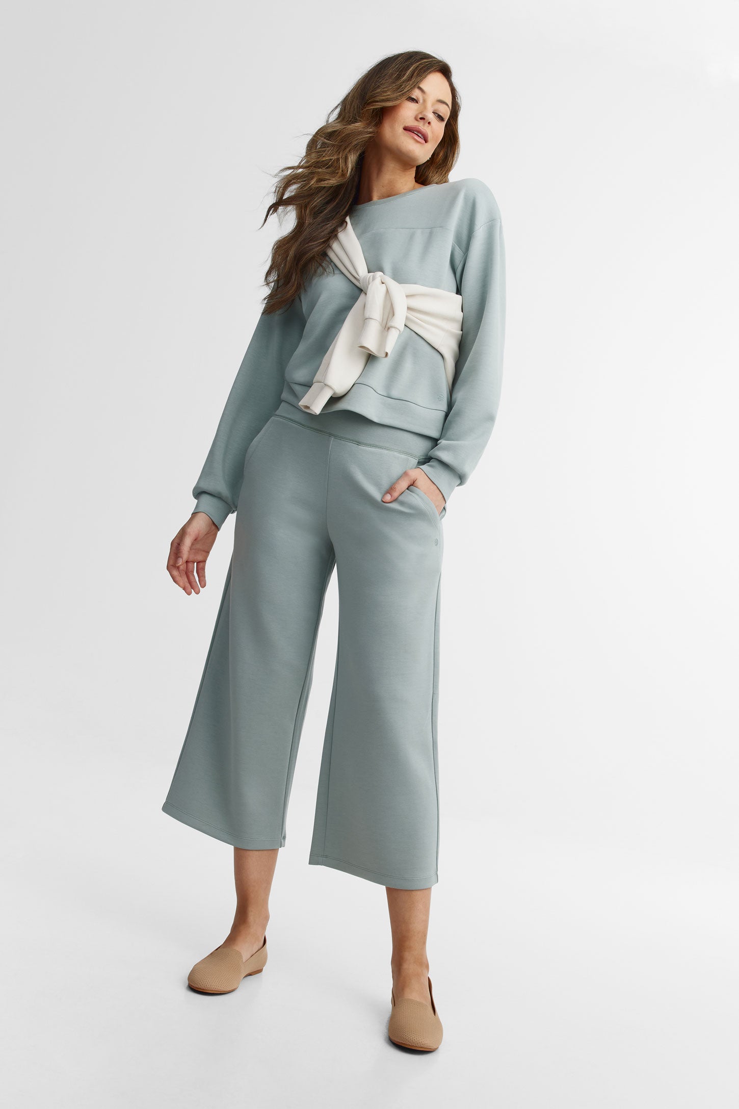 Pantalon taille haute jambe large modal - Femme && BLEU