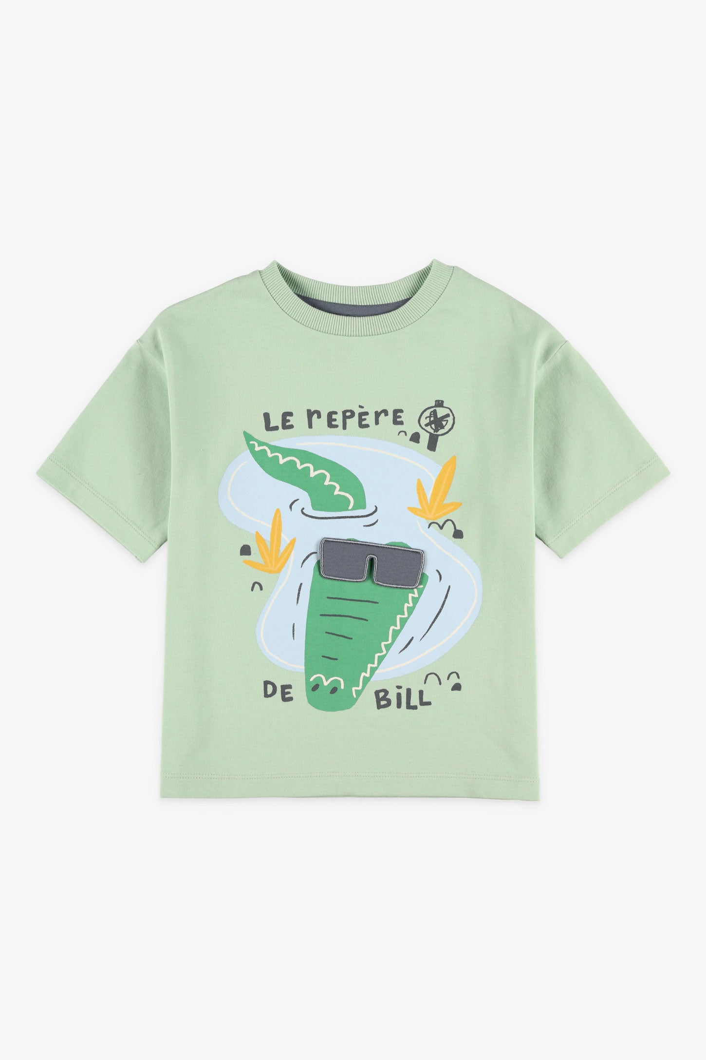 T-shirt col rond imprimé coton - Enfant garçon && VERT
